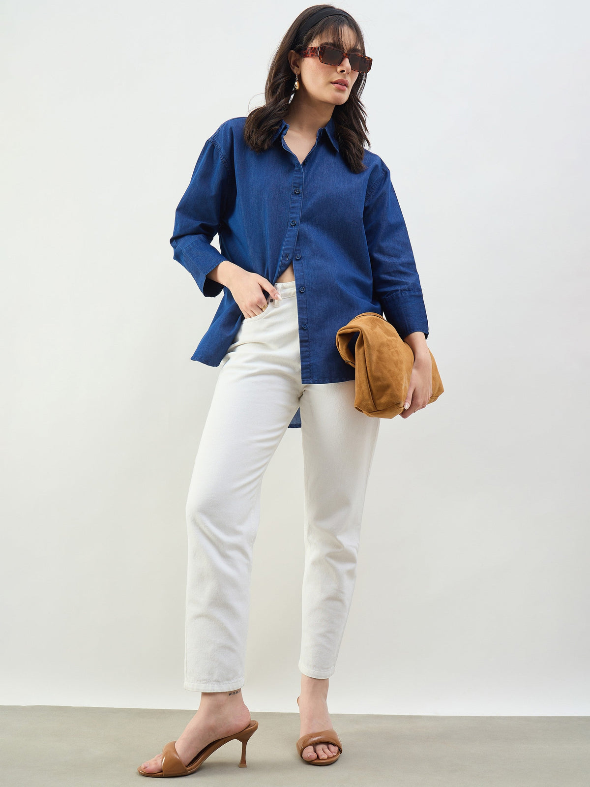 Classic Blue Tencel High-Low Oversized Shirt-SASSAFRAS BASICS