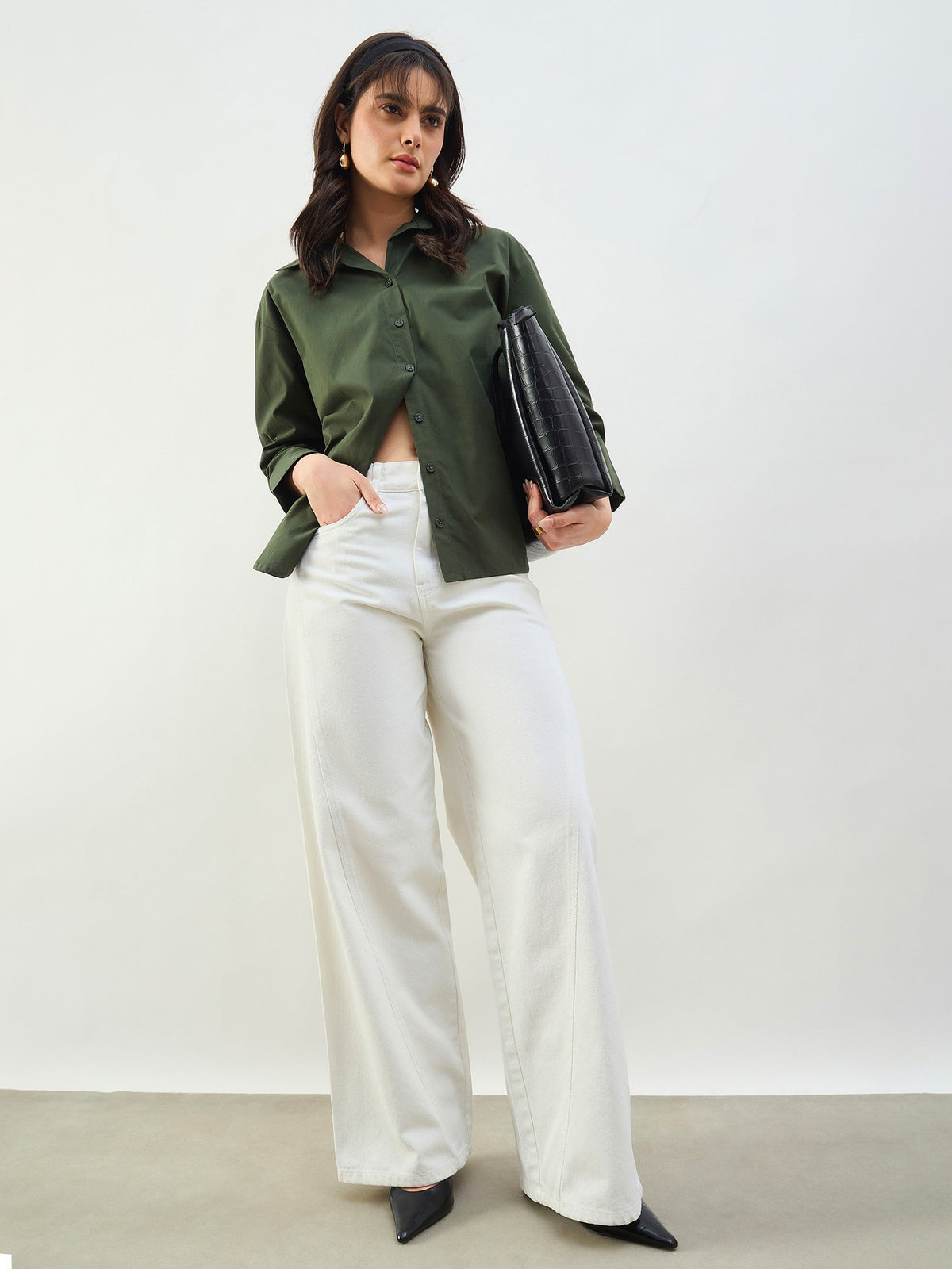 Olive Heigh low Oversized Boxy Poplin Shirt-SASSAFRAS BASICS
