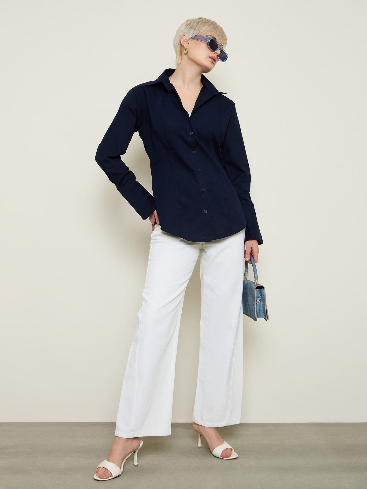 Navy Slim Fit Poplin Shirt-SASSAFRAS BASICS