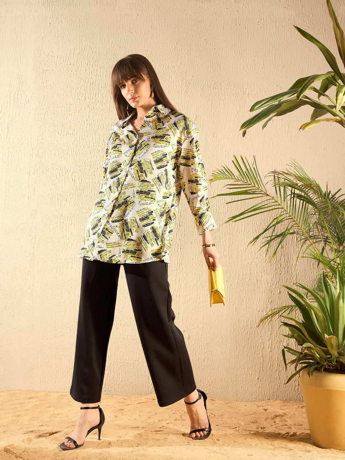 White Newspaper Print Satin Shirt-SASSAFRAS