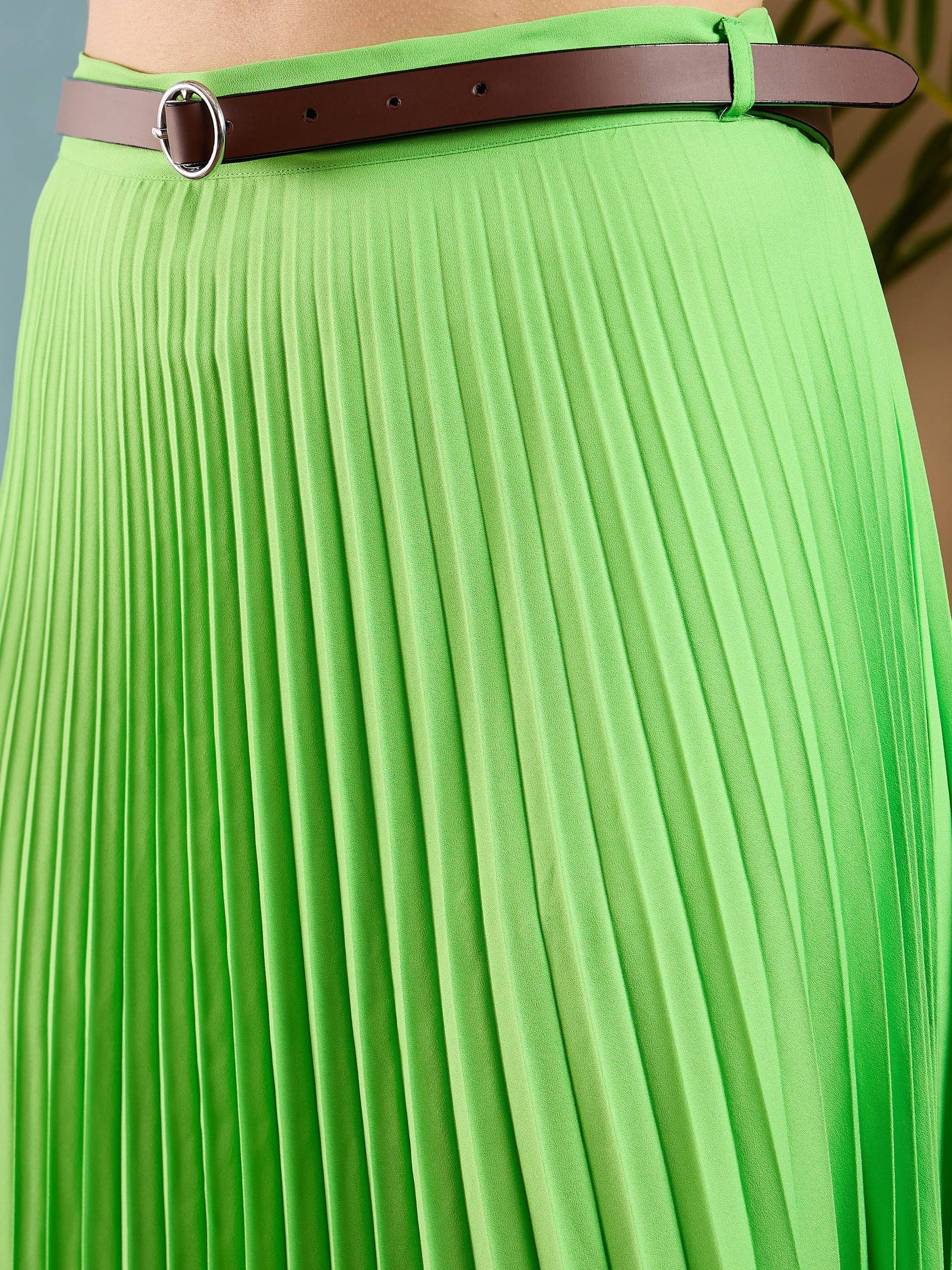 Green Accordion Pleated Midi Skirt-SASSAFRAS