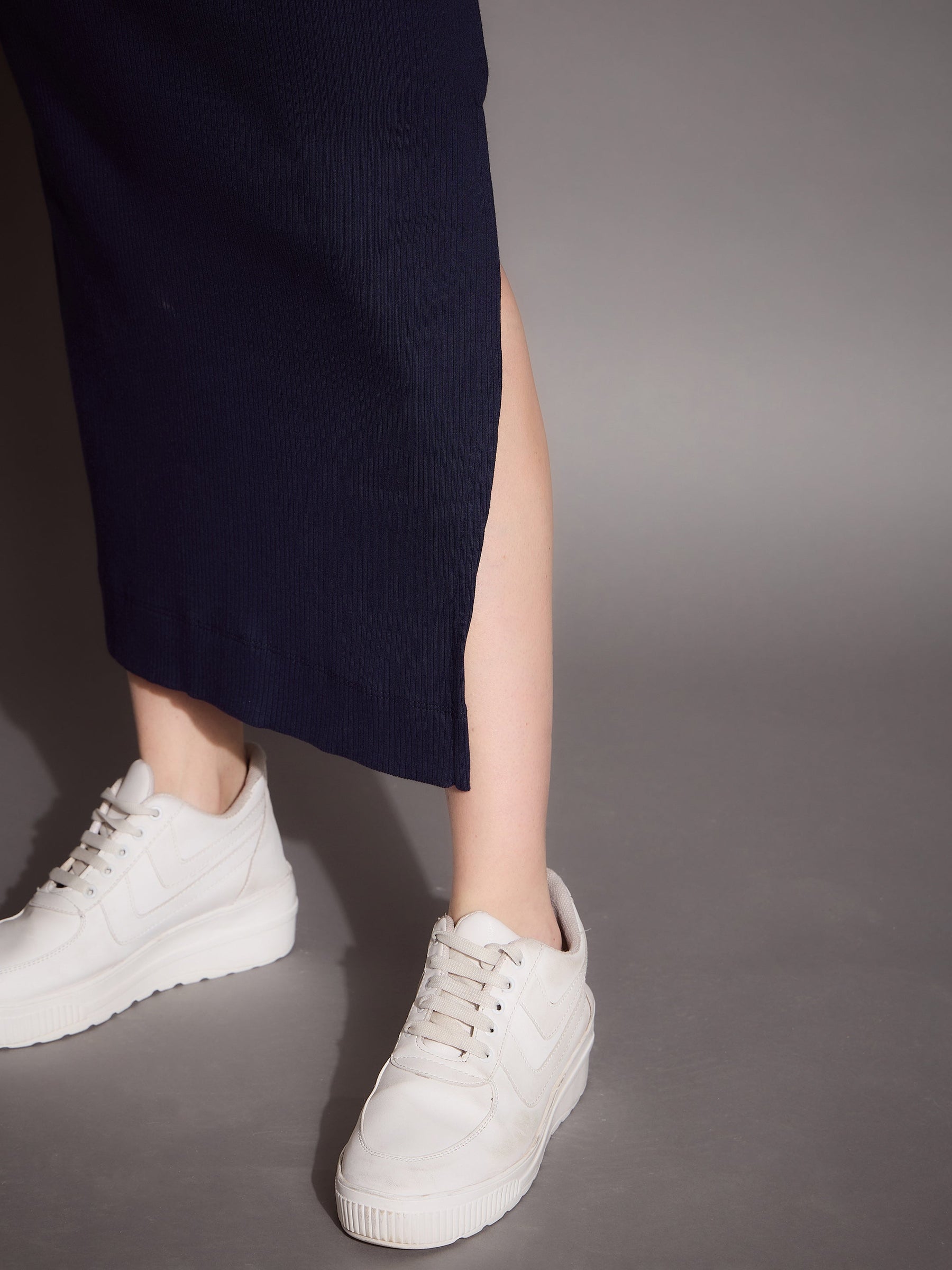 Navy Rib Pencil Skirt-SASSAFRAS BASICS