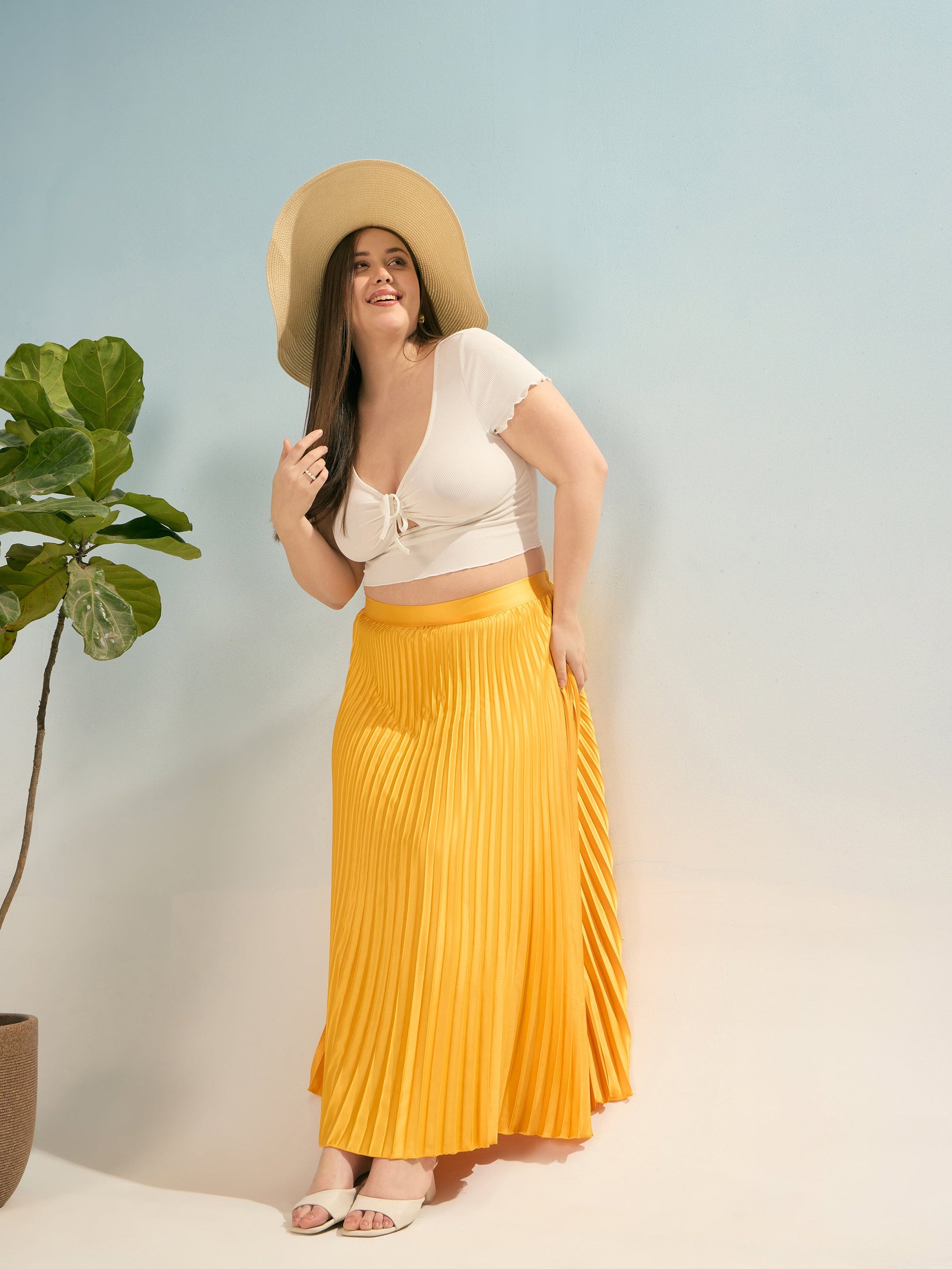 Mustard Accordion Pleated Skirt-SASSAFRAS Curve