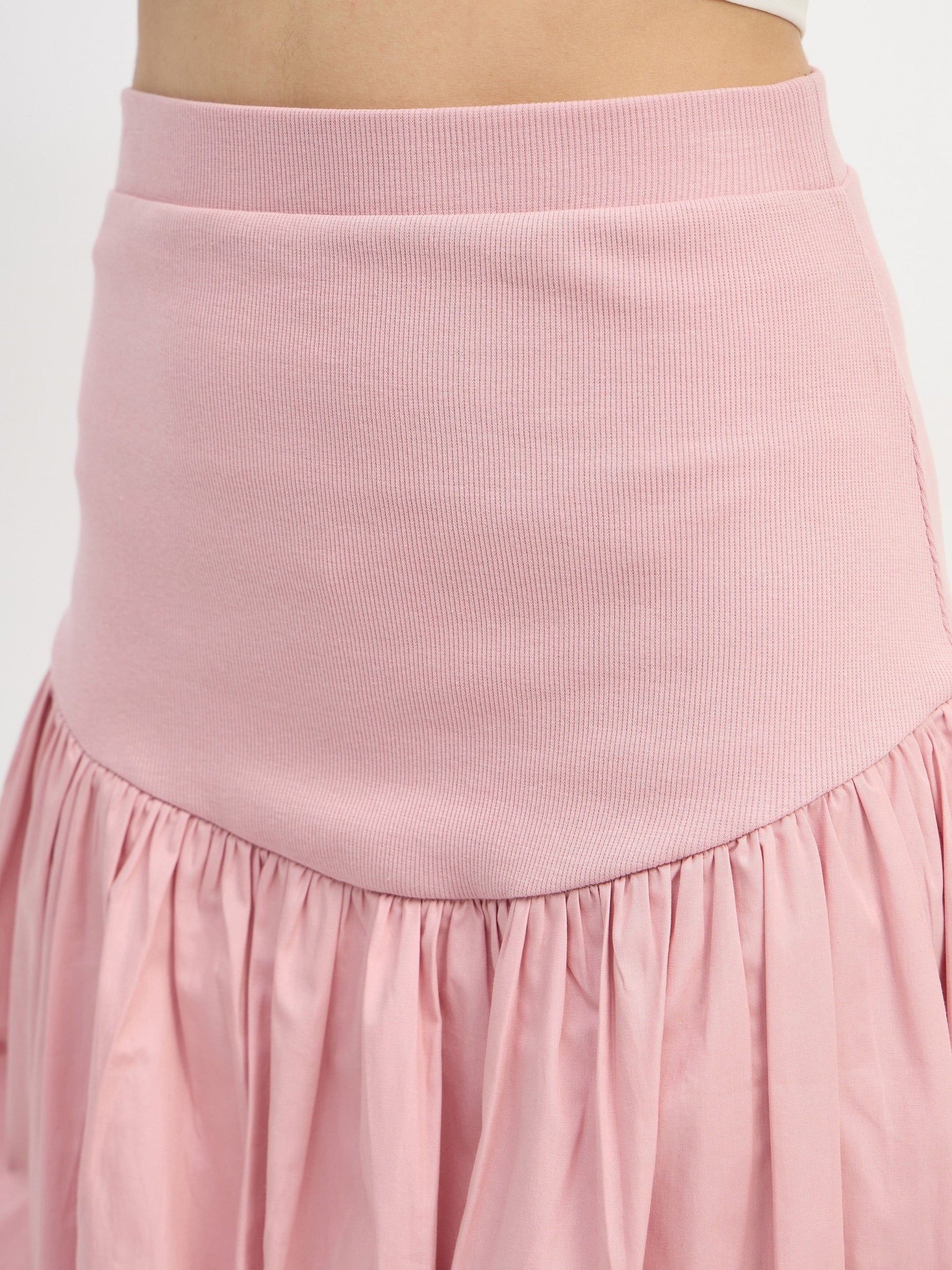 Pink Rib Balloon Hem Mini Skirt-SASSAFRAS