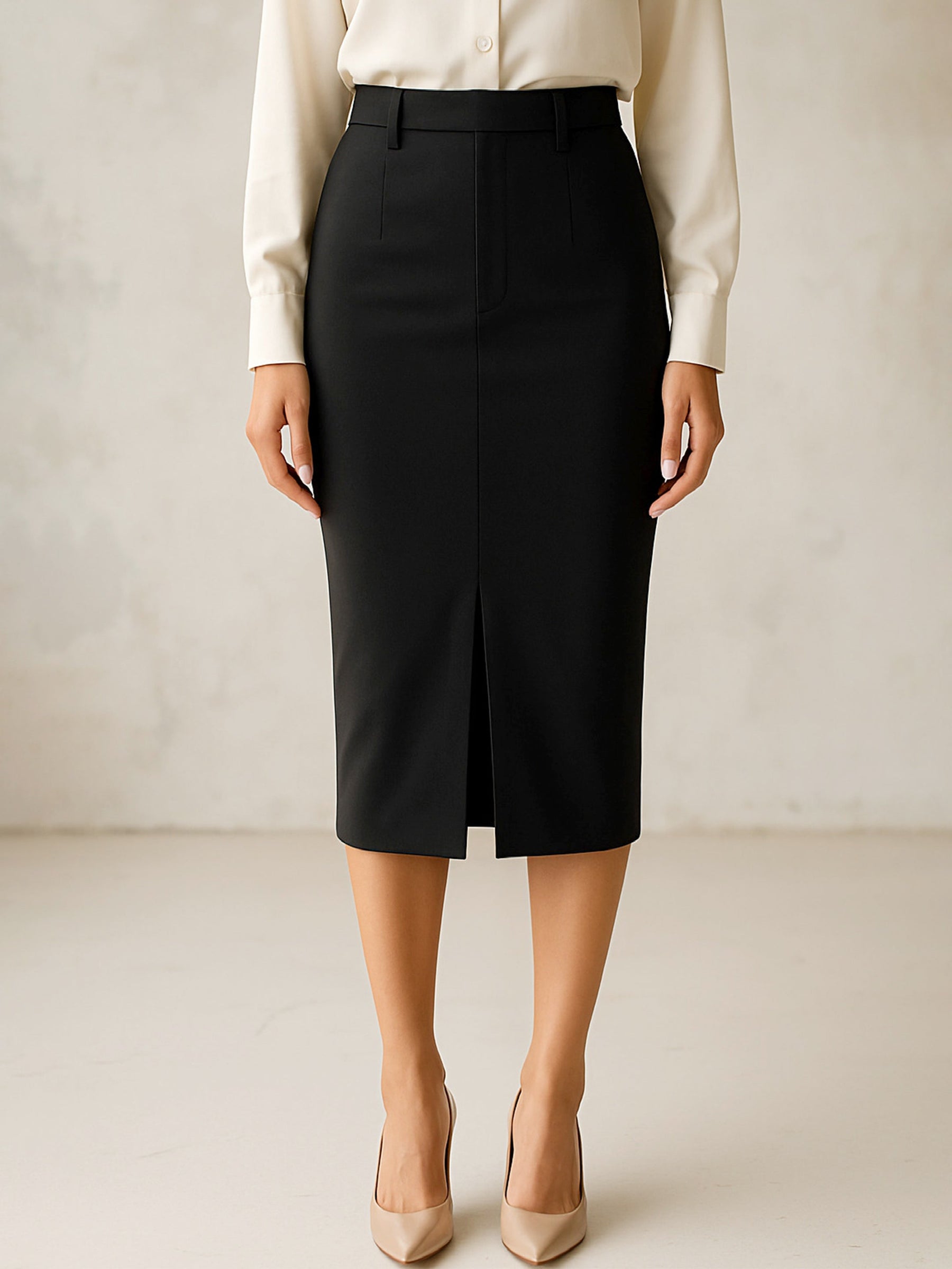 Black Front Slit Skirt-SASSAFRAS worklyf