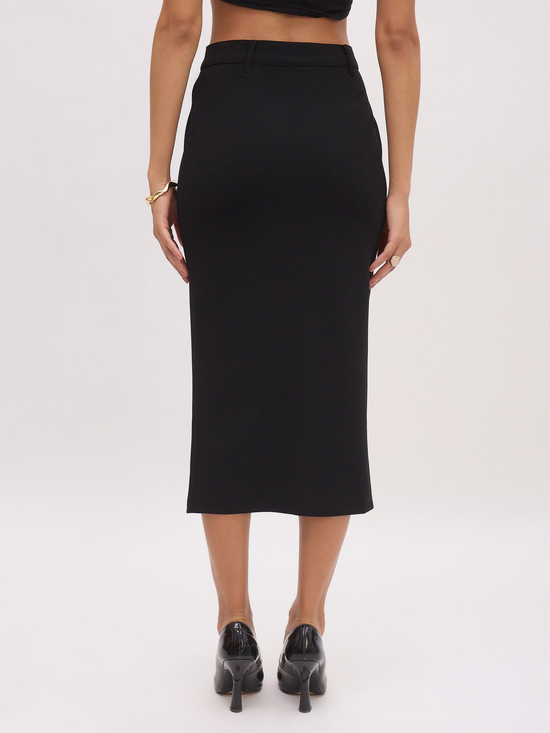 Black Front Slit Skirt-SASSAFRAS worklyf