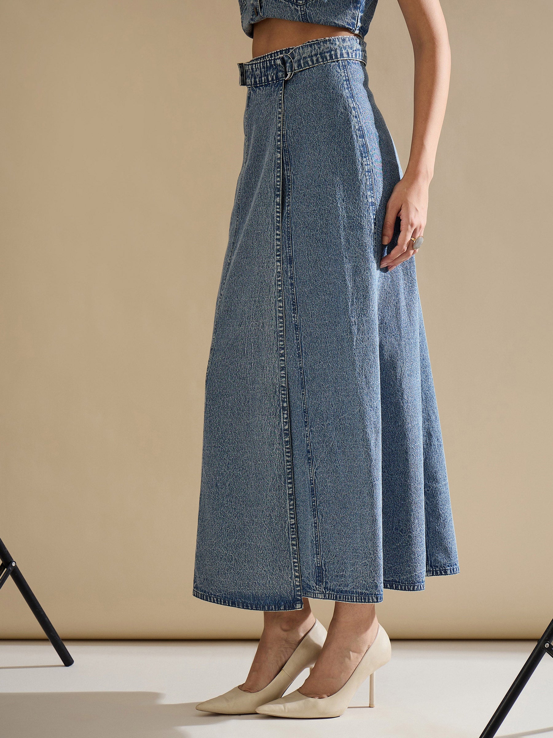 Blue Blast Side Pocket Midi Wrap Skirt-SASSAFRAS