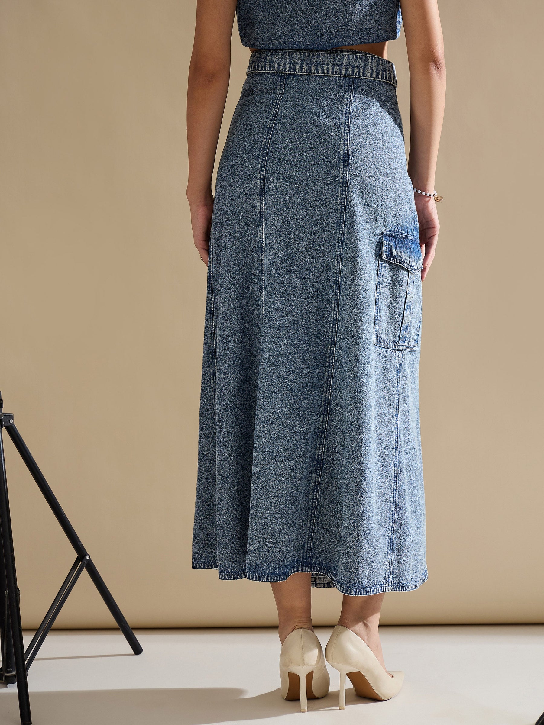 Blue Blast Side Pocket Midi Wrap Skirt-SASSAFRAS