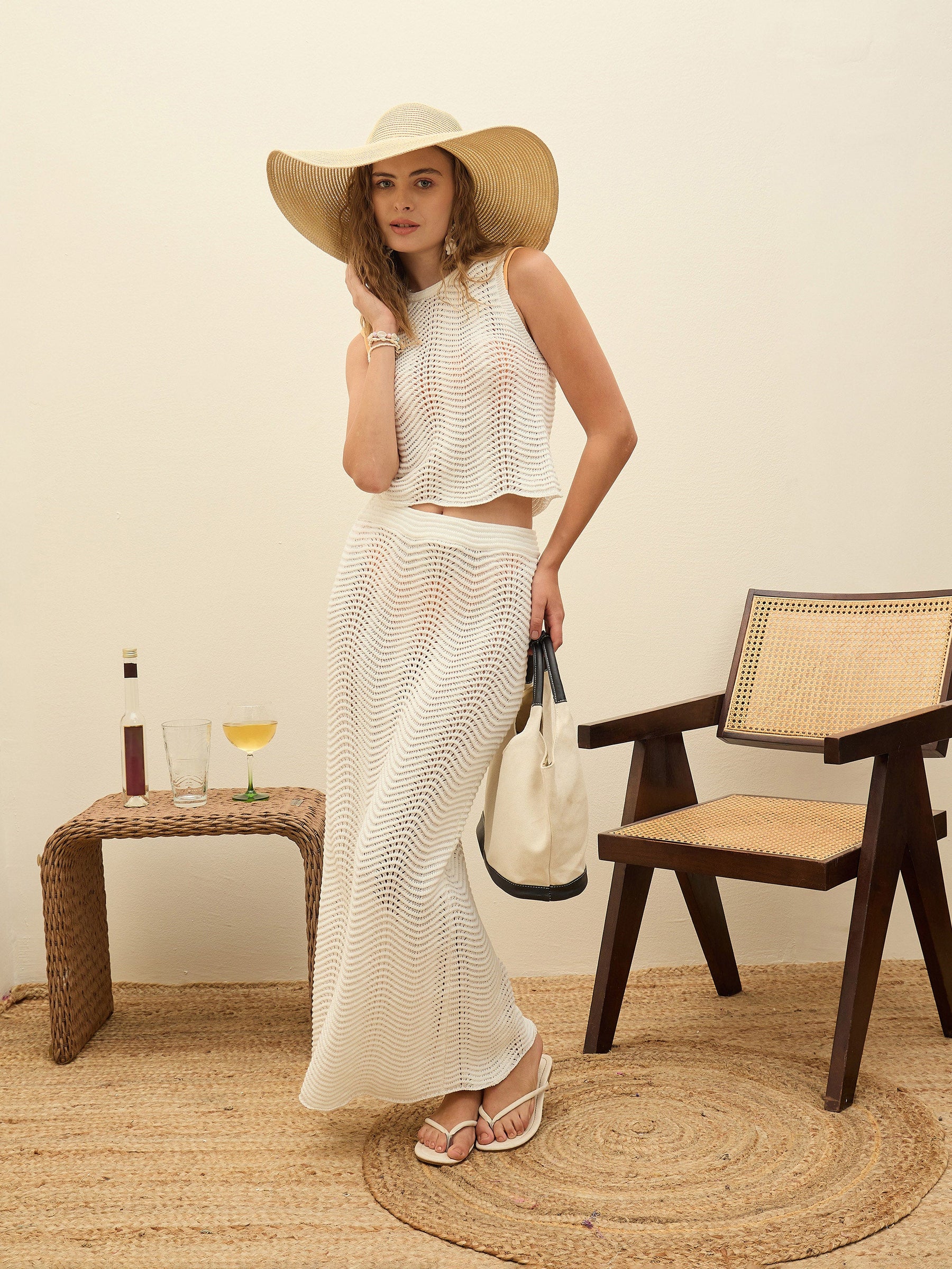 Off-White Crochet Straight Maxi Skirt-SASSAFRAS