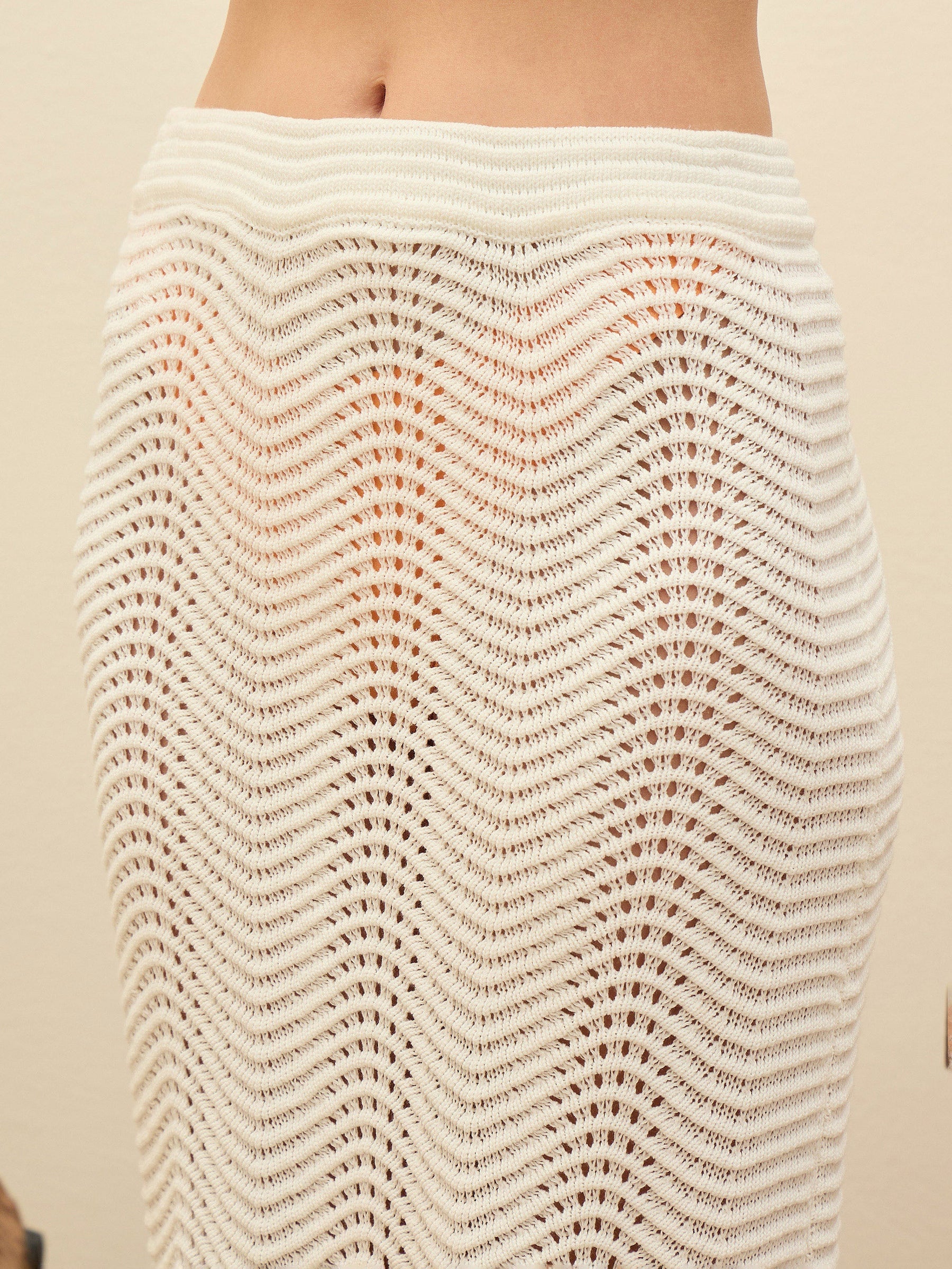 Off-White Crochet Straight Maxi Skirt-SASSAFRAS