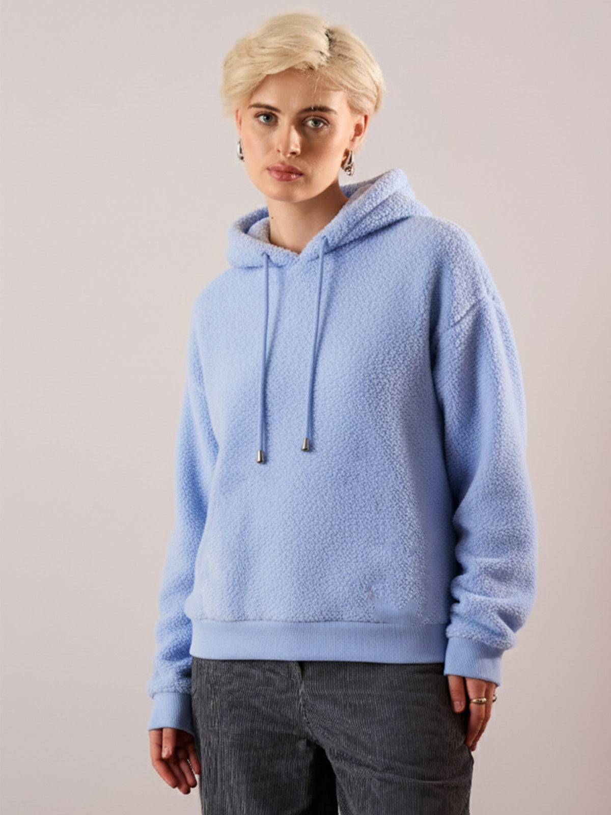 Blue Hooded Faux Fur Sweatshirt-SASSAFRAS