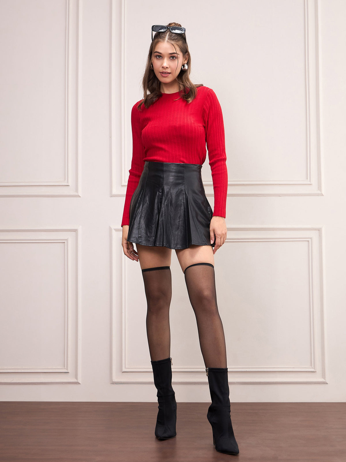 Red Rib Full Sleeves High Neck Sweater-SASSAFRAS