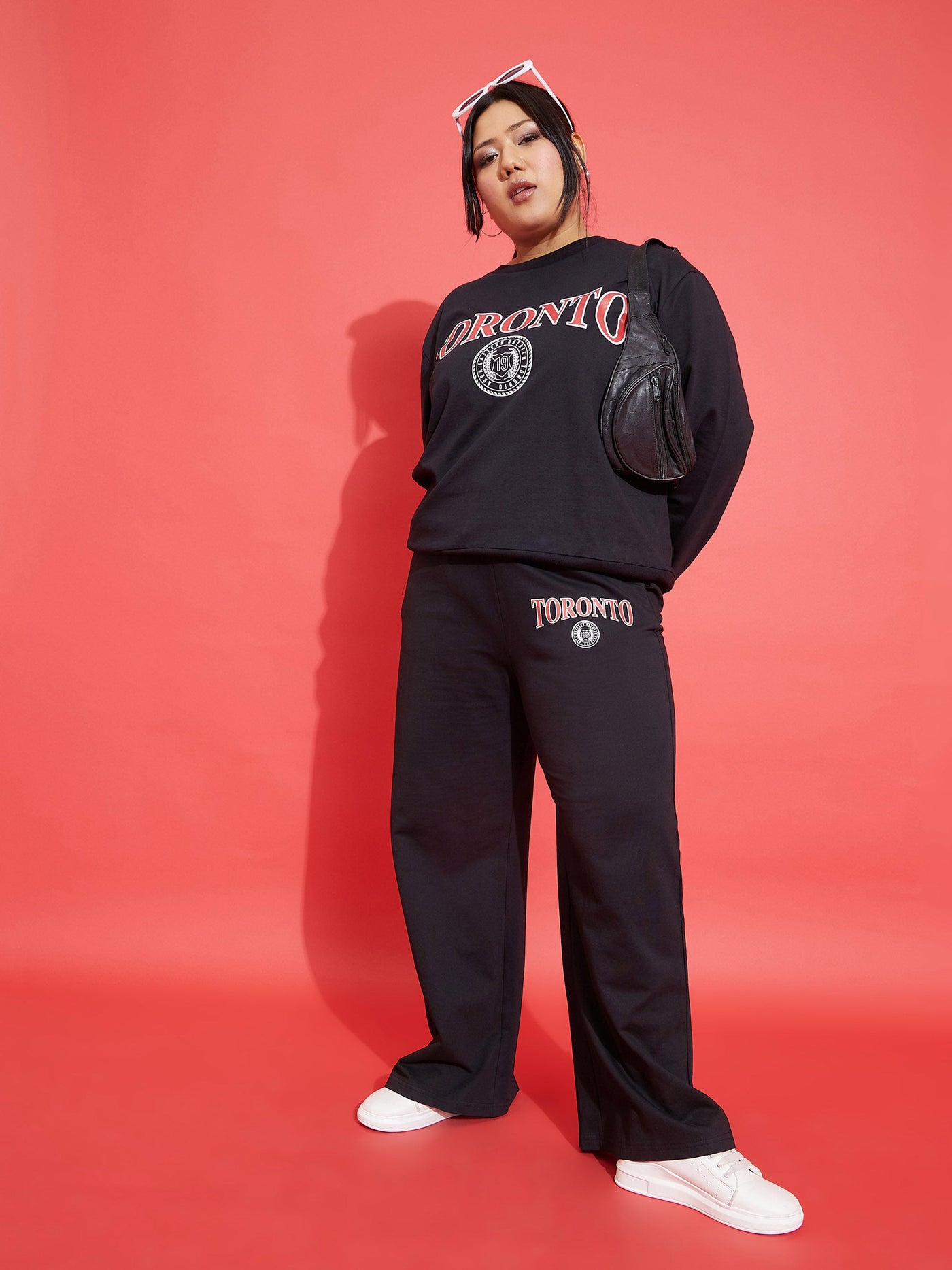 Black TORONTO Fleece Sweatshirt With Track Pants-SASSAFRAS Curve