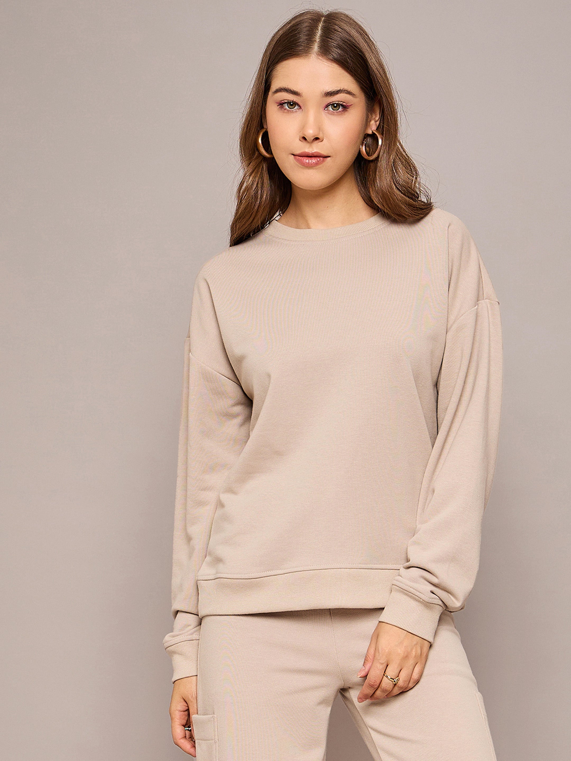 Buy Taupe Terry Oversized Sweatshirt Online At Best Price