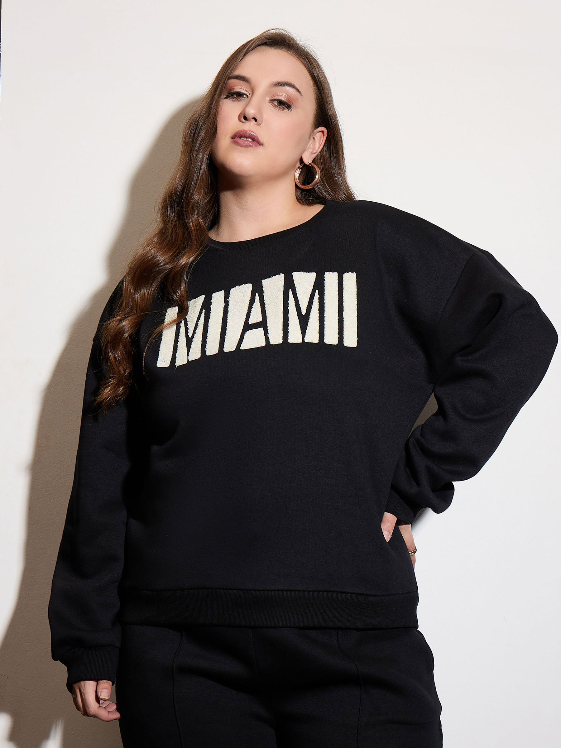 Black Fleece MIAMI Emb Sweatshirt With Sweatpants-SASSAFRAS Curve