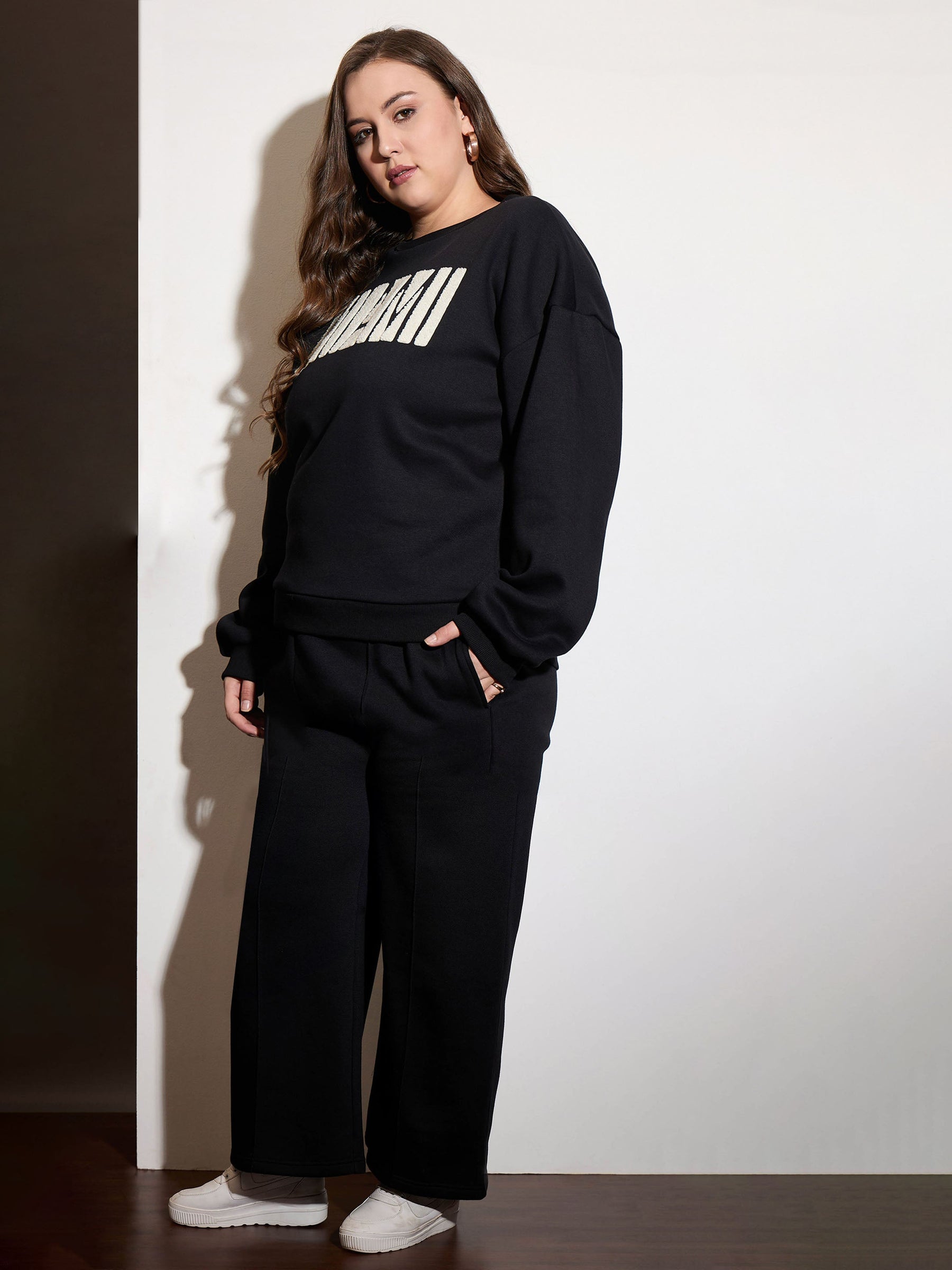 Black Fleece MIAMI Emb Sweatshirt With Sweatpants-SASSAFRAS Curve