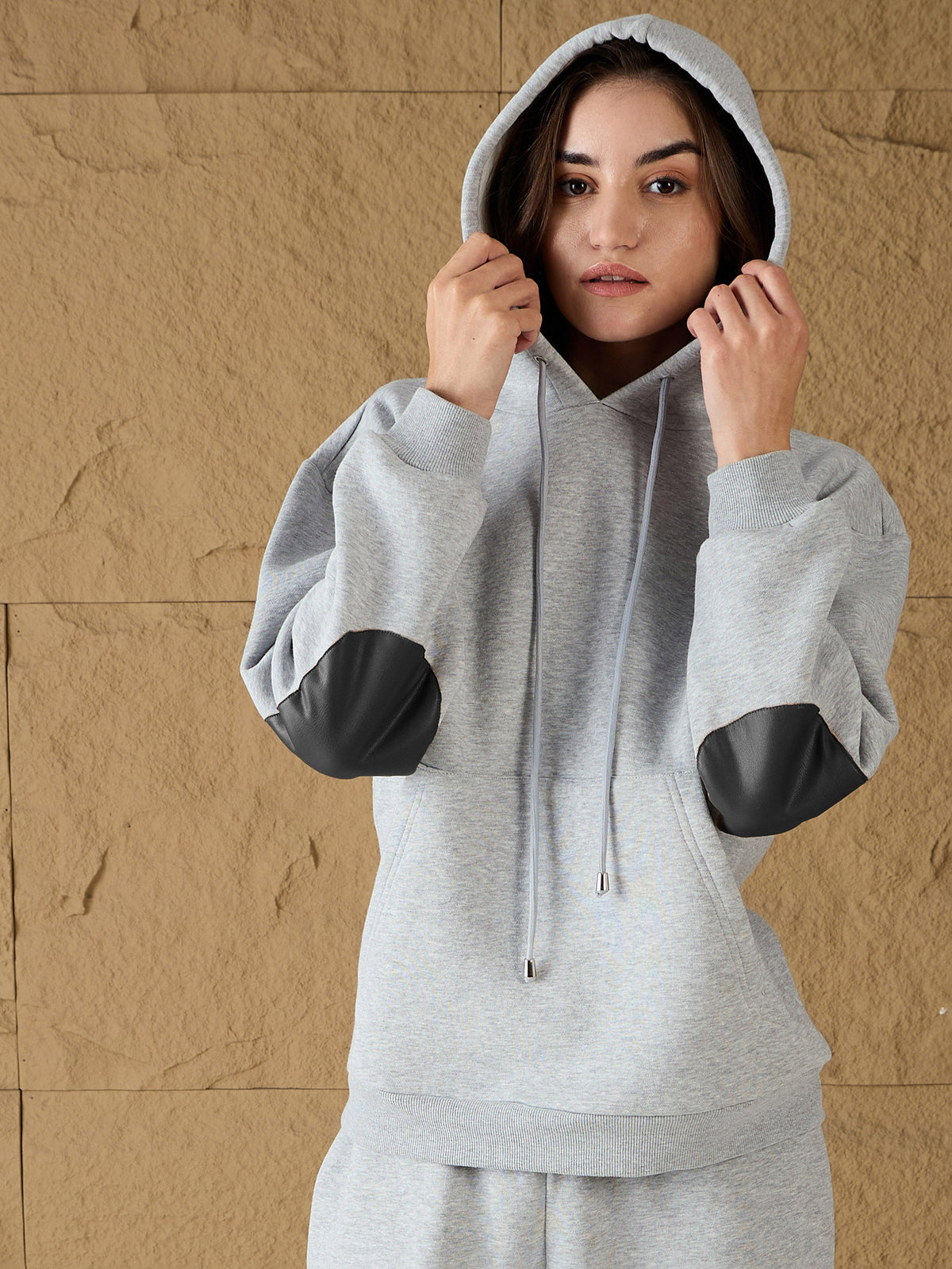 Grey Melange Fleece Oversized Hoodie-SASSAFRAS