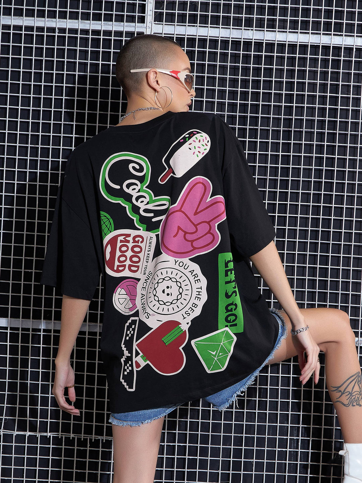 Black COOL Printed Oversized T-Shirt-SASSAFRAS