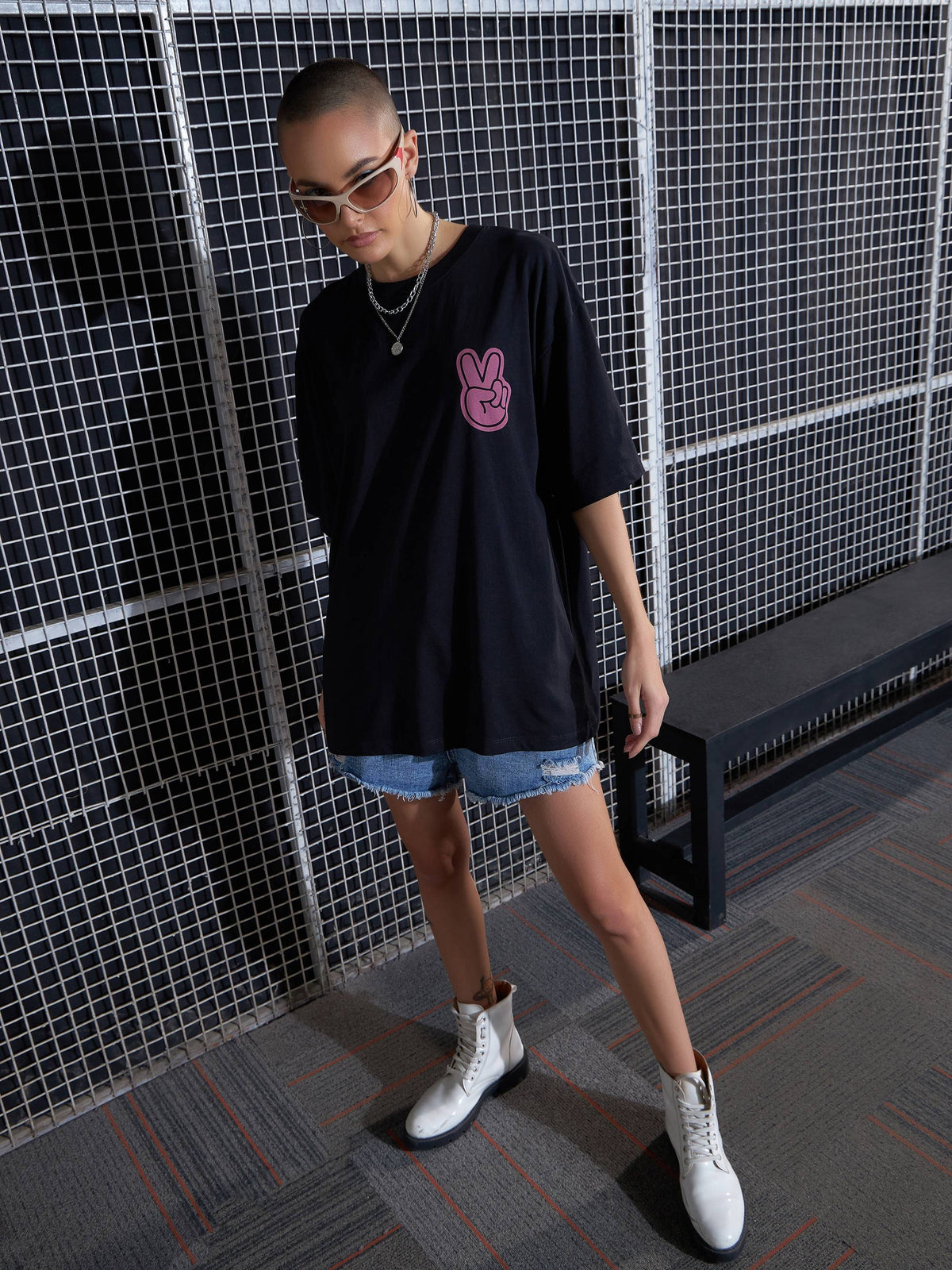 Black COOL Printed Oversized T-Shirt-SASSAFRAS