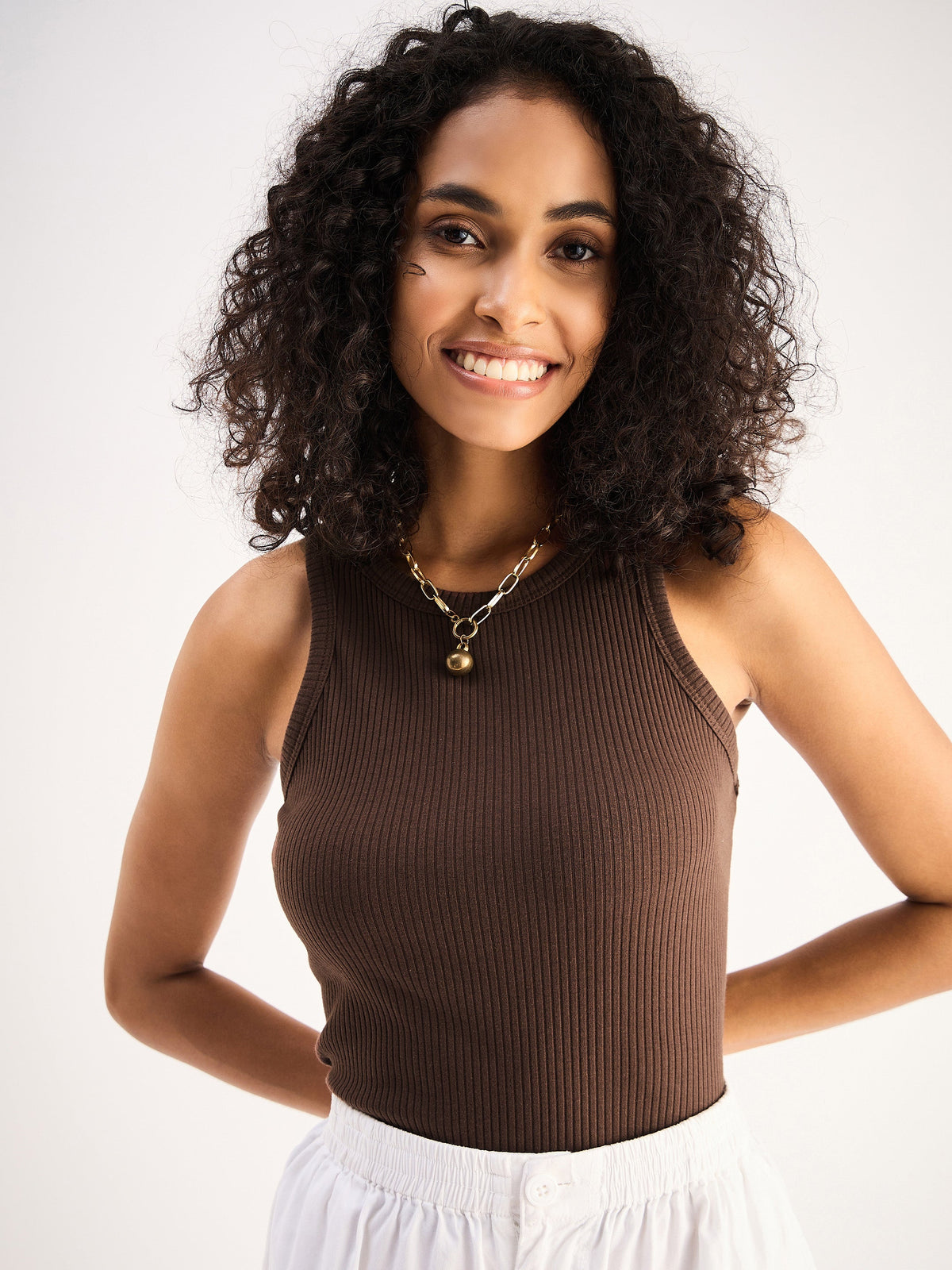 Brown Ribbed Vest Top-SASSAFRAS BASICS