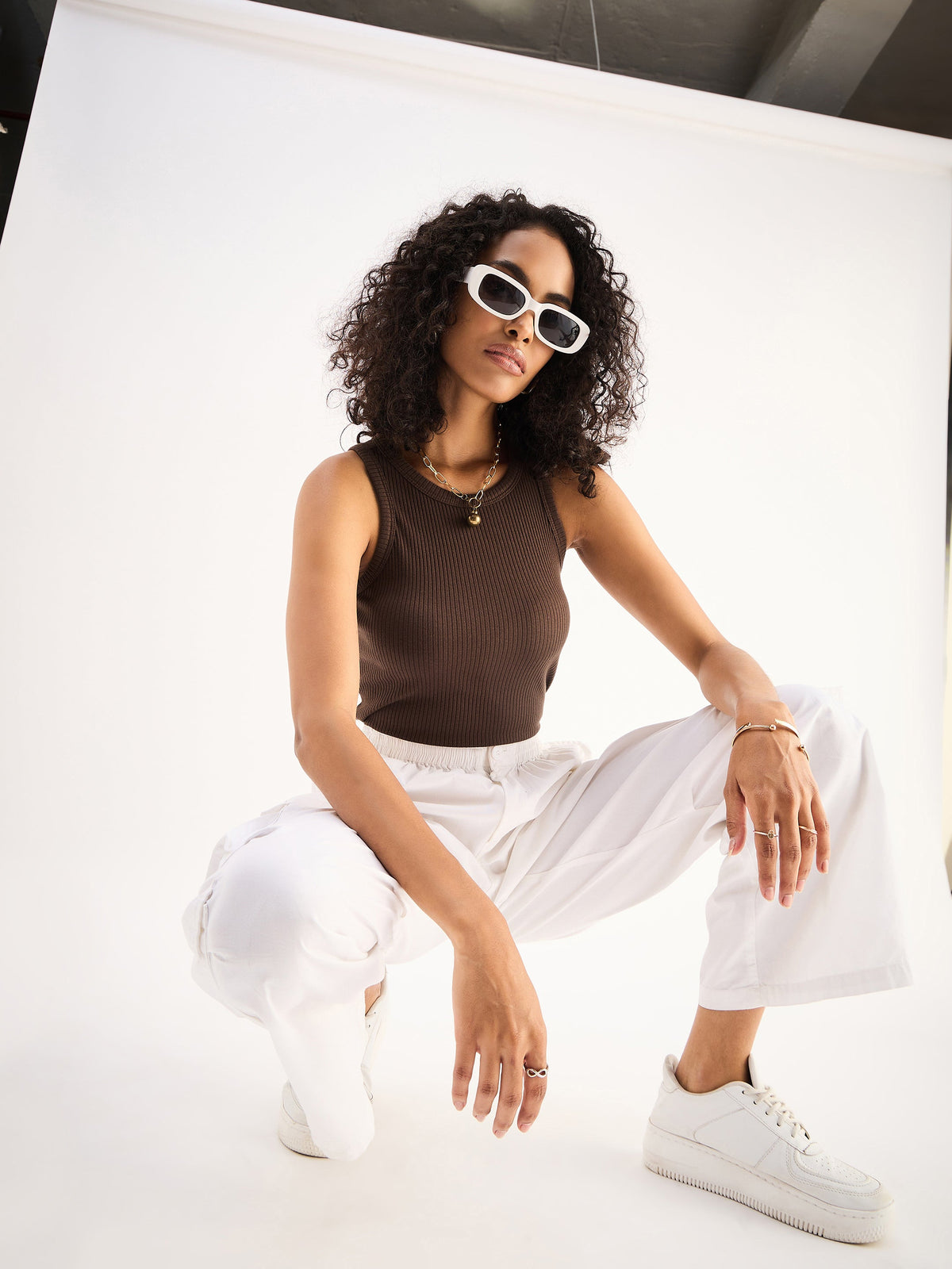 Brown Ribbed Vest Top-SASSAFRAS BASICS