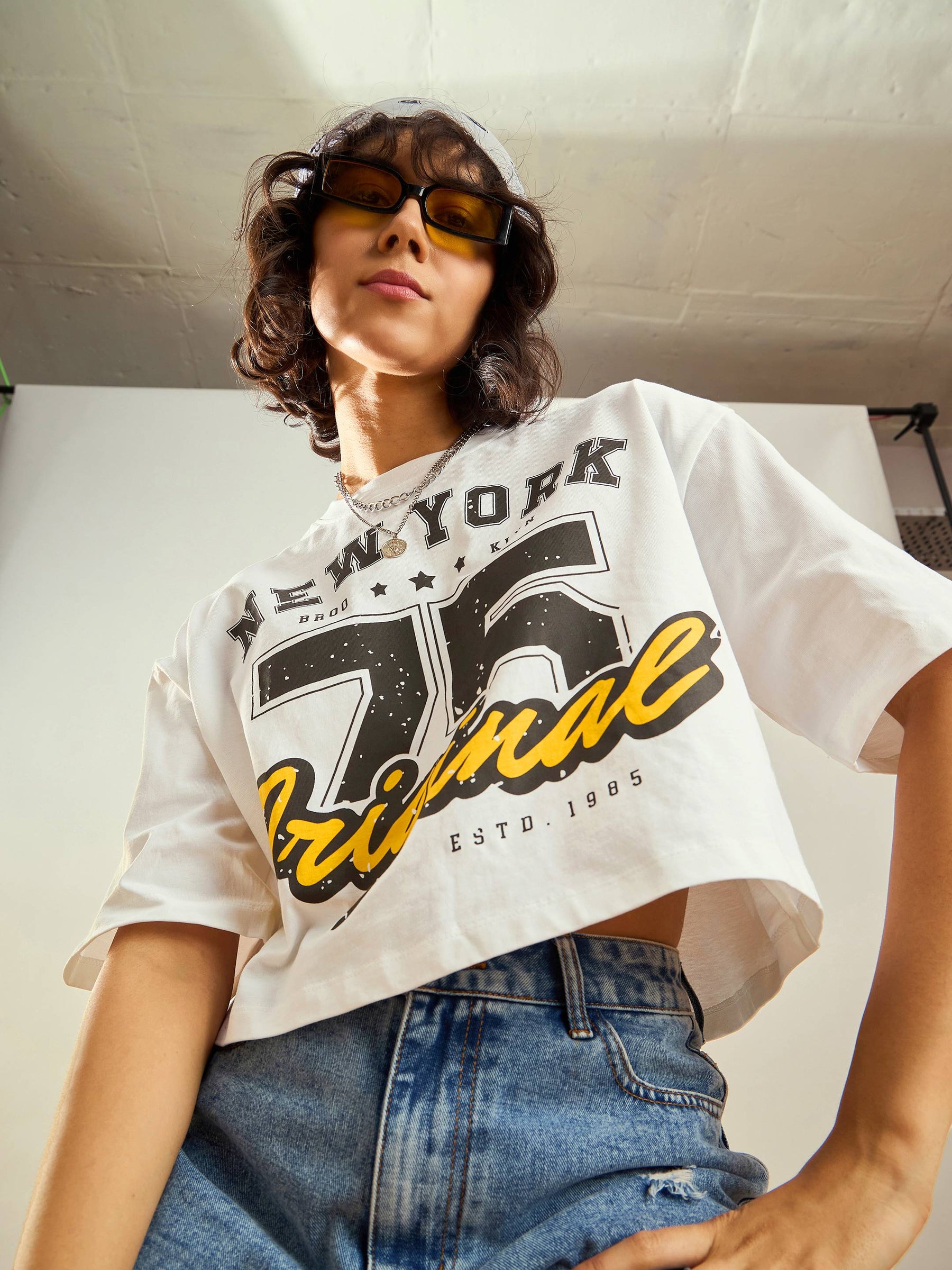 White ORIGINAL Printed Crop T-shirt-SASSAFRAS