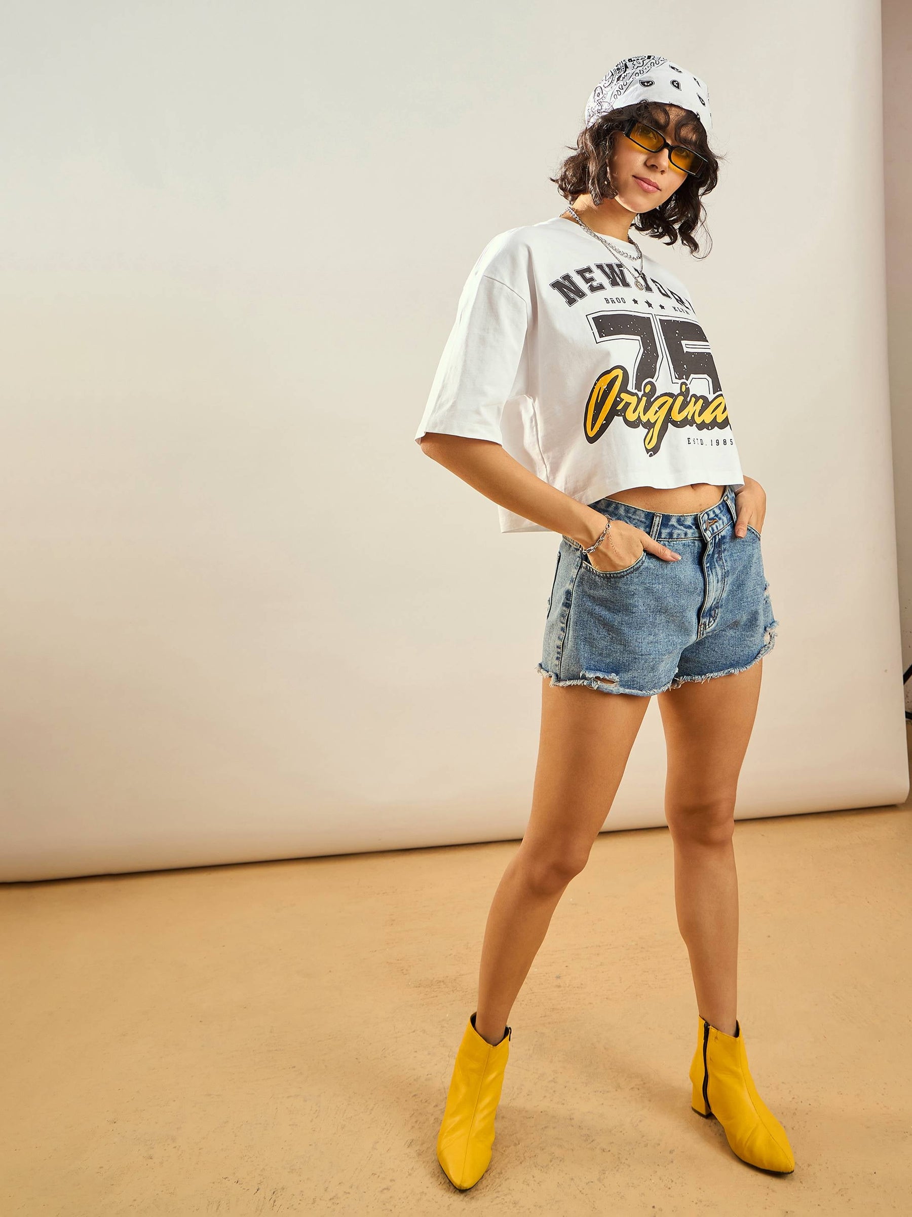 White ORIGINAL Printed Crop T-shirt-SASSAFRAS