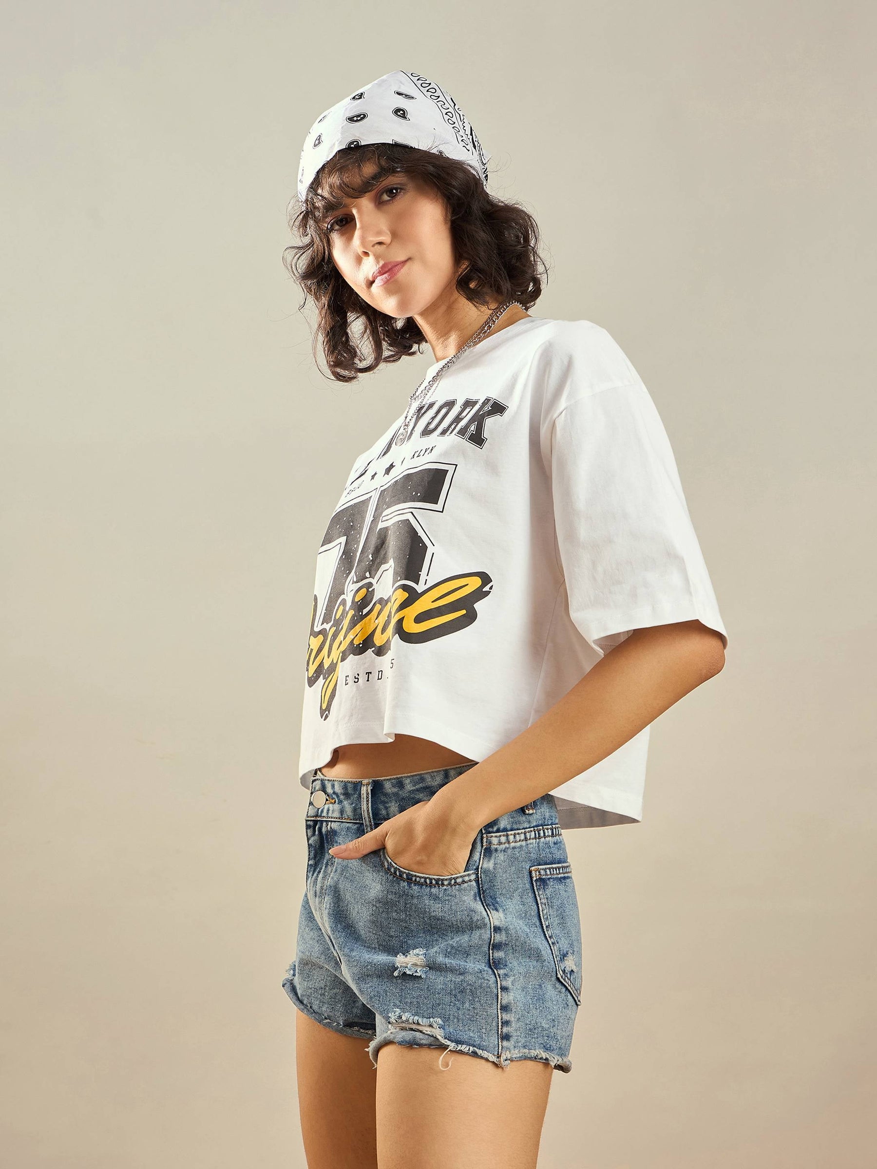 White ORIGINAL Printed Crop T-shirt-SASSAFRAS