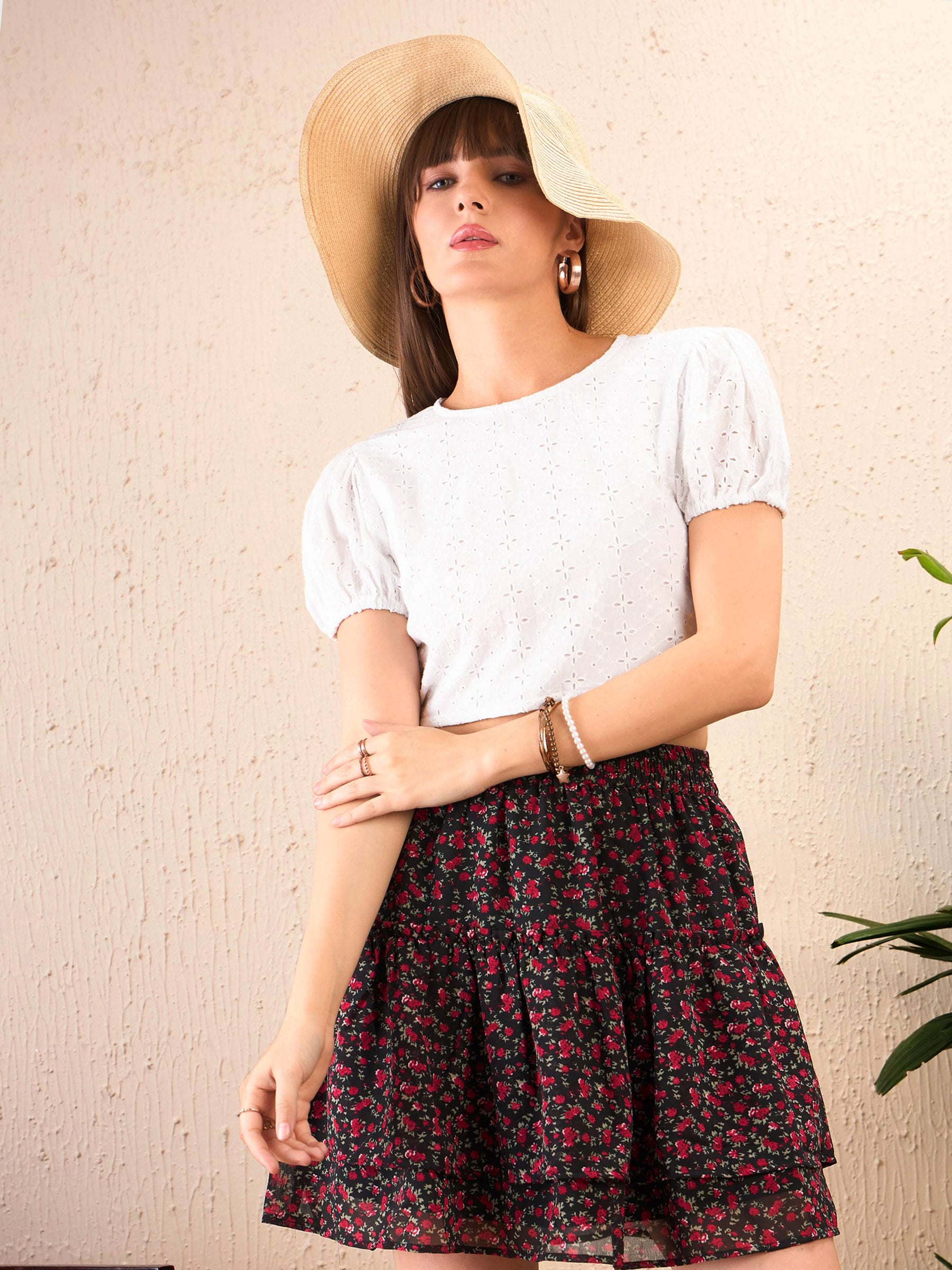 White Schiffli Back-Tie Crop Top-SASSAFRAS