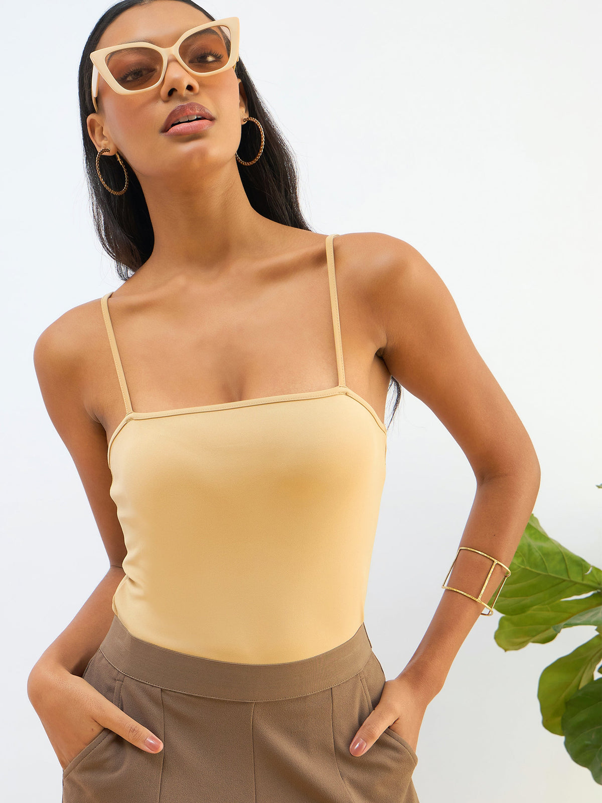 Beige Strappy Knitted Bodysuit-SASSAFRAS BASICS