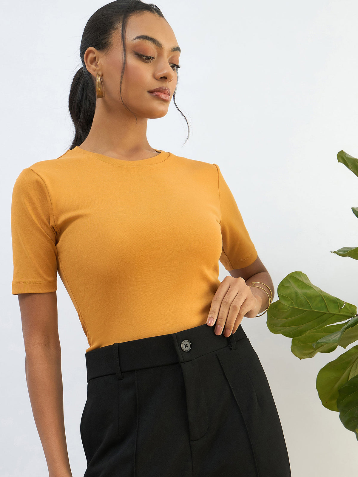 Mustard Rib Short Sleeves Top-SASSAFRAS BASICS