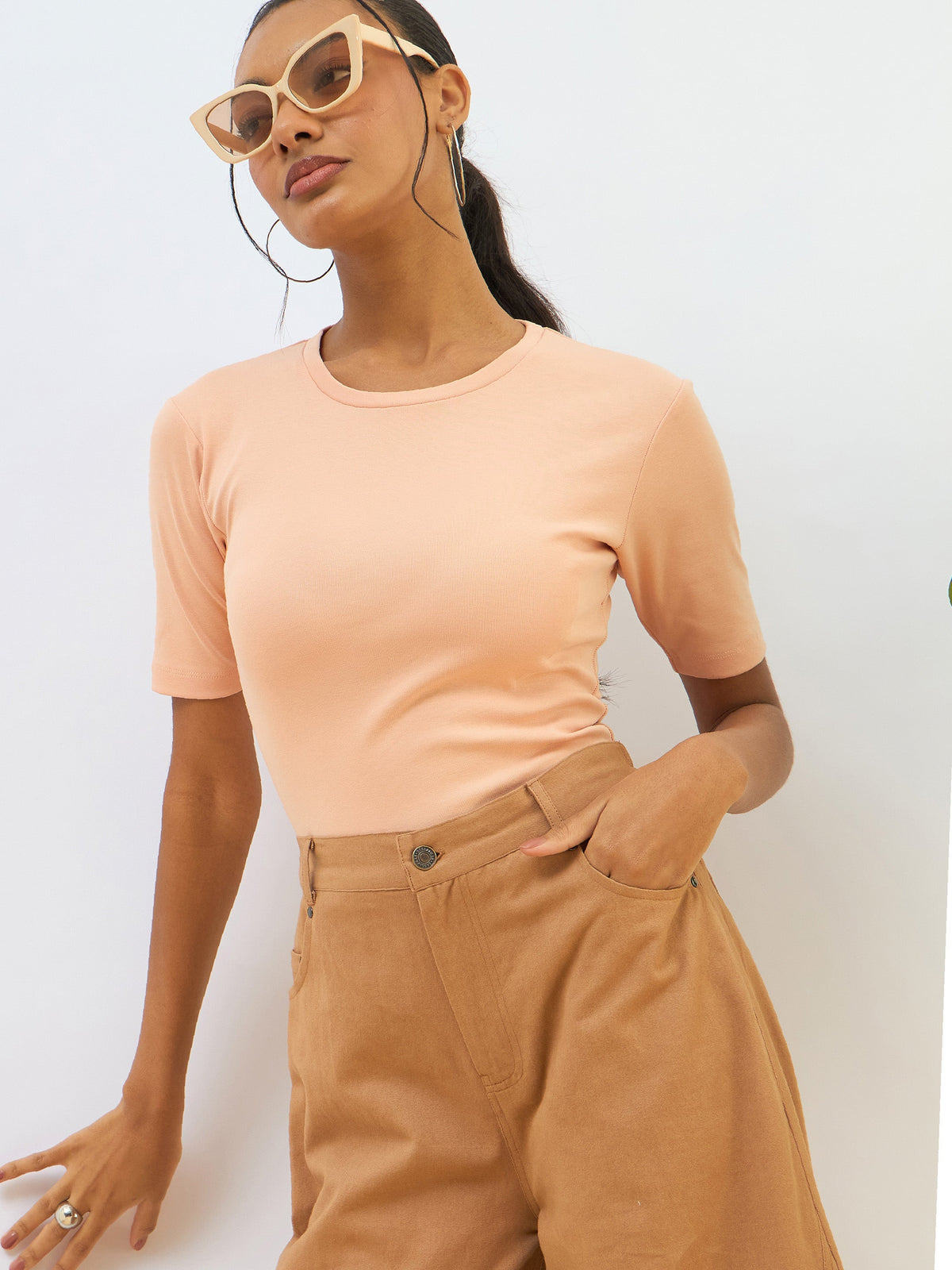Peach Rib Short Sleeves Top-SASSAFRAS BASICS