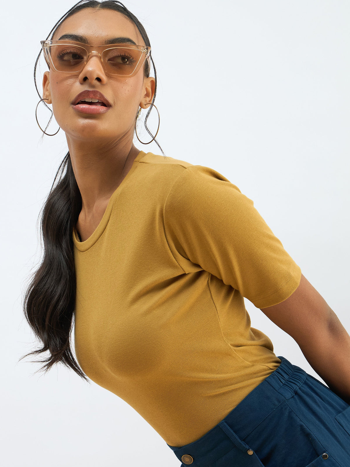 Khaki Rib Short Sleeves Top-SASSAFRAS BASICS