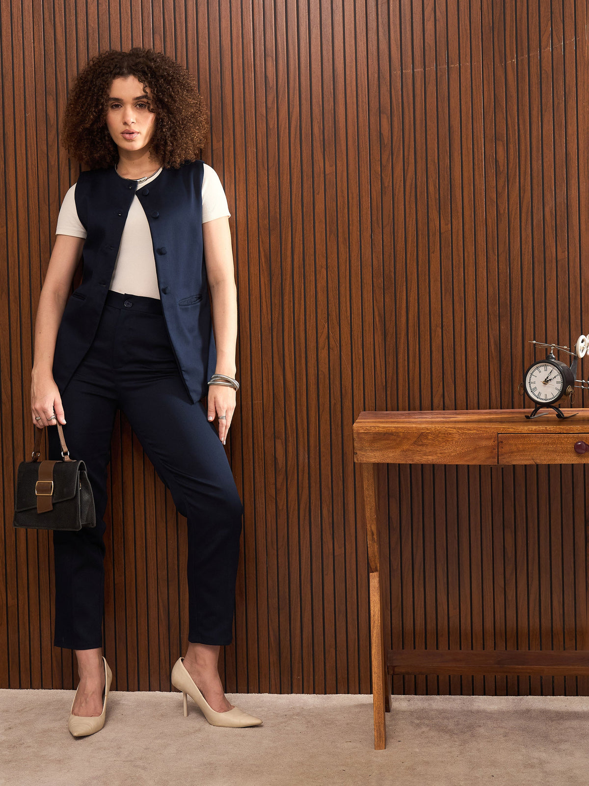 Navy Sleeveless Bone Pocket Longline Top-SASSAFRAS worklyf