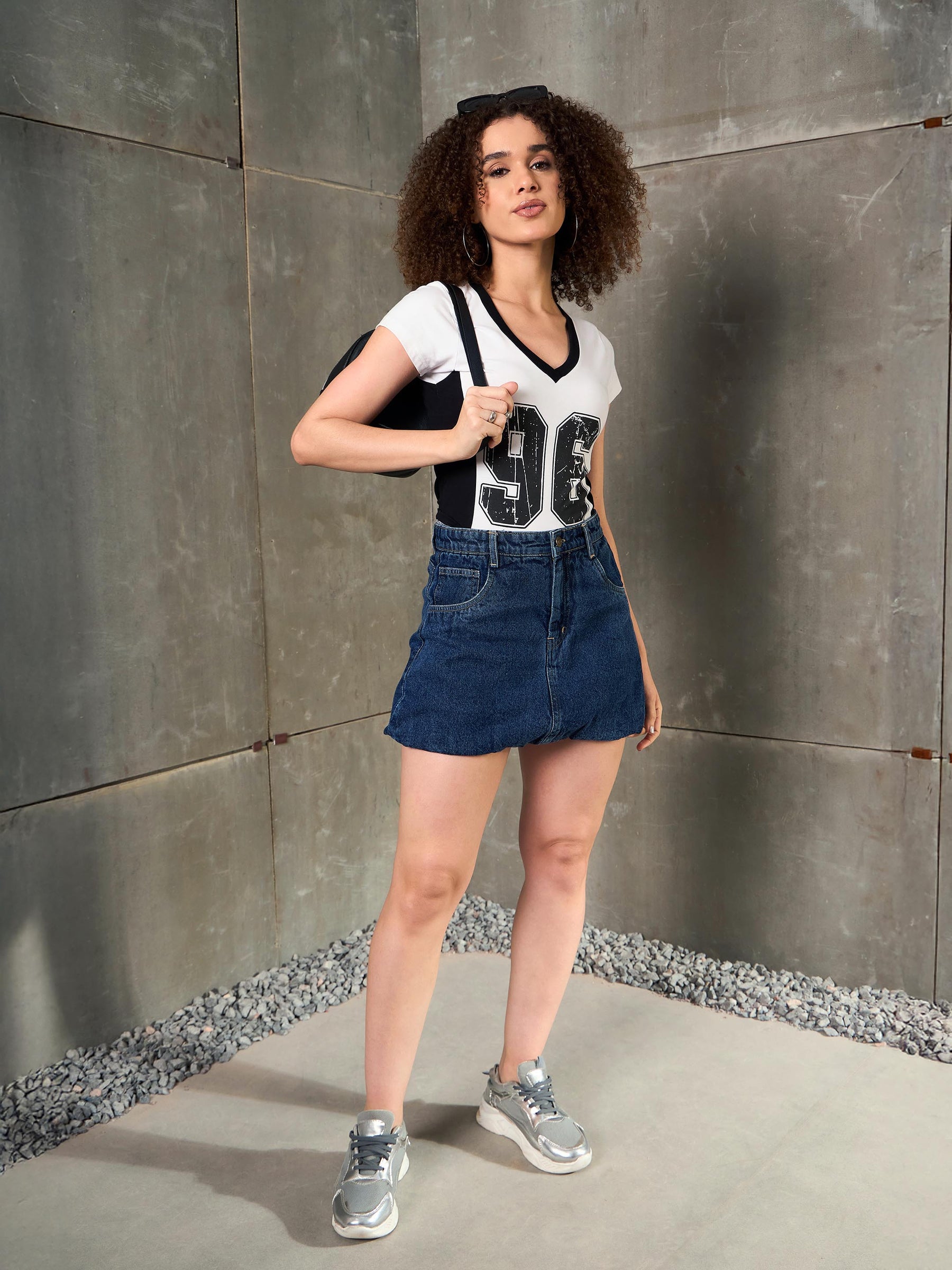 White & Black 96 Print Fitted T-Shirt-SASSAFRAS