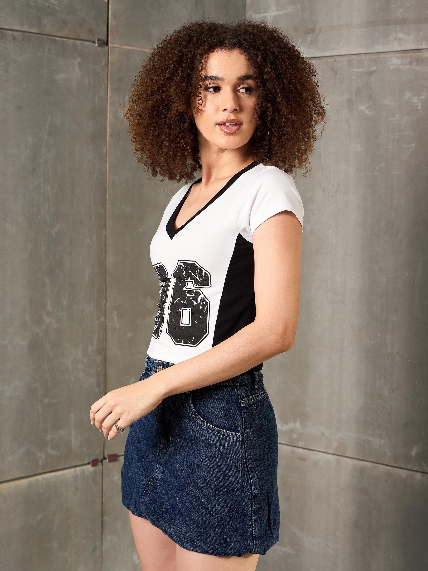 White & Black 96 Print Fitted T-Shirt-SASSAFRAS