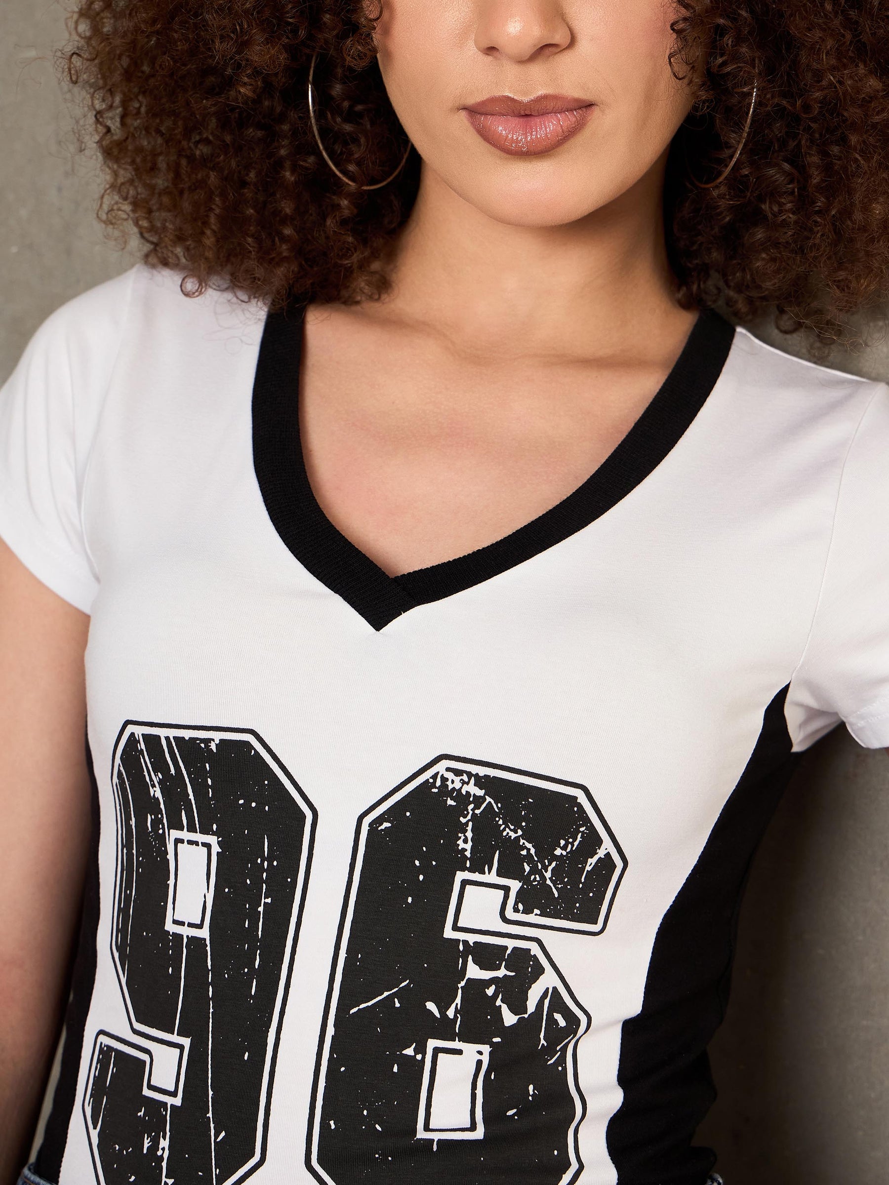 White & Black 96 Print Fitted T-Shirt-SASSAFRAS