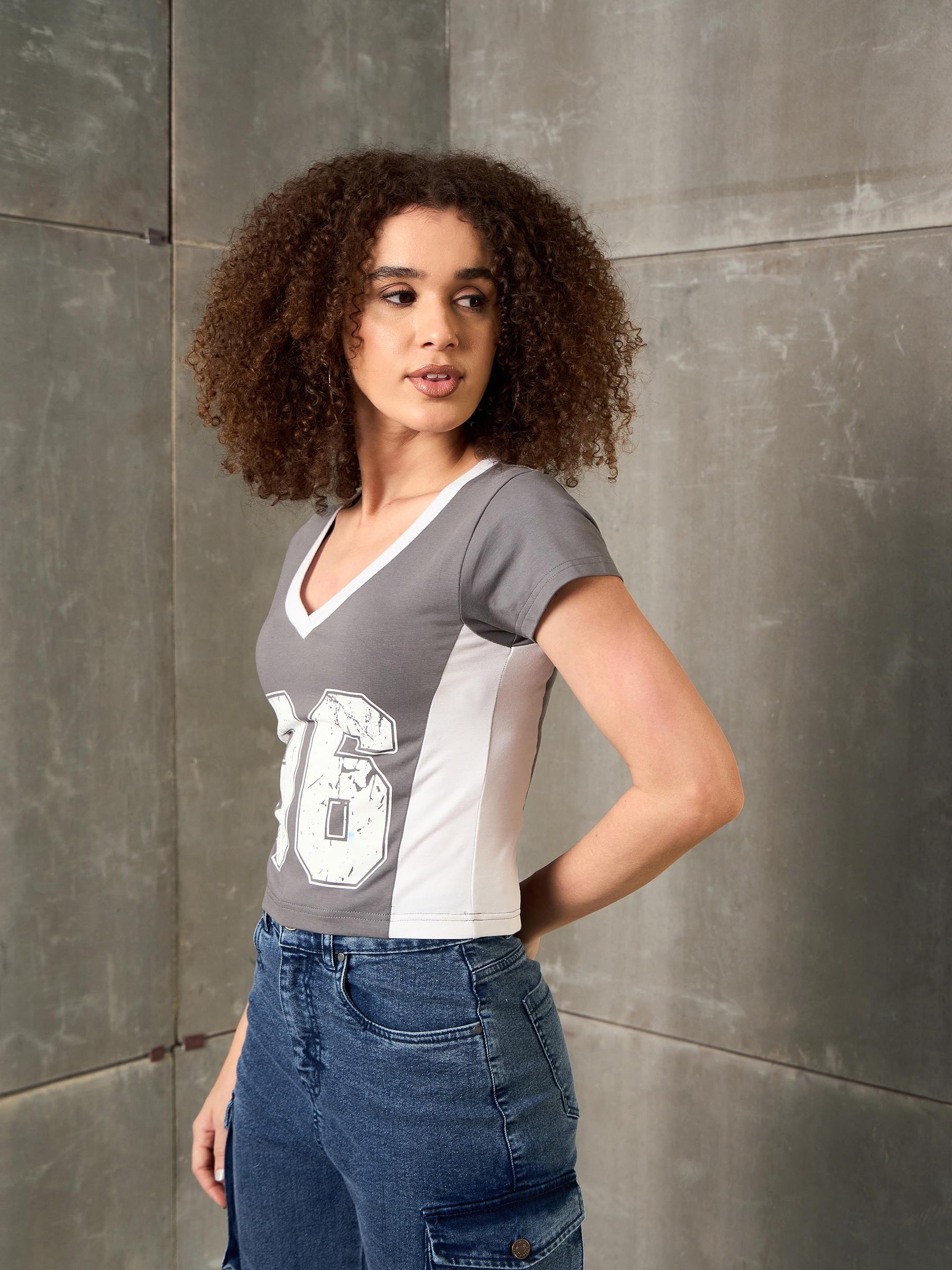 Grey & White 96 Print Fitted T-Shirt-SASSAFRAS
