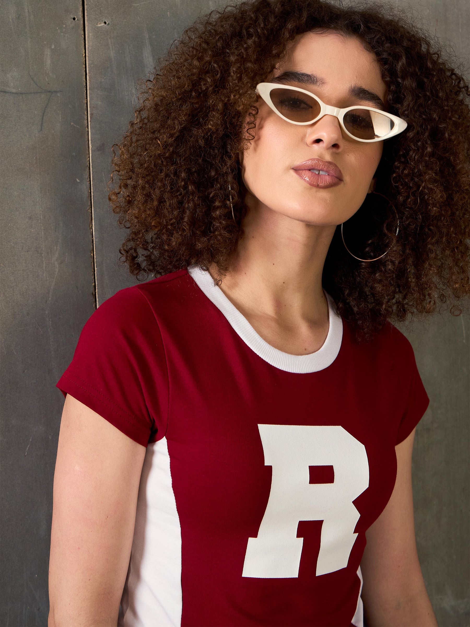 Maroon & White R-Print Fitted T-Shirt-SASSAFRAS