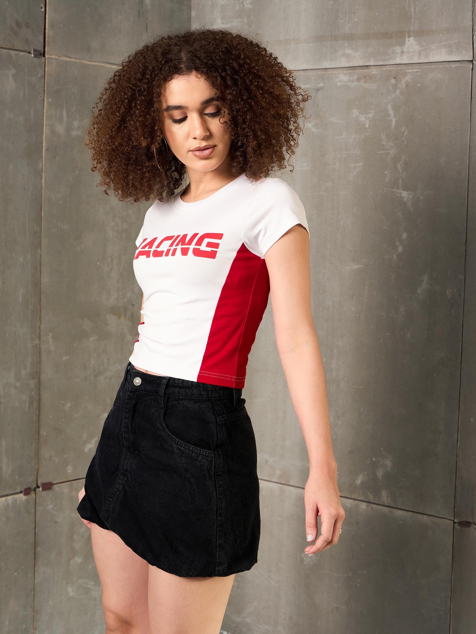 White & Red RACING Fitted T-Shirt-SASSAFRAS