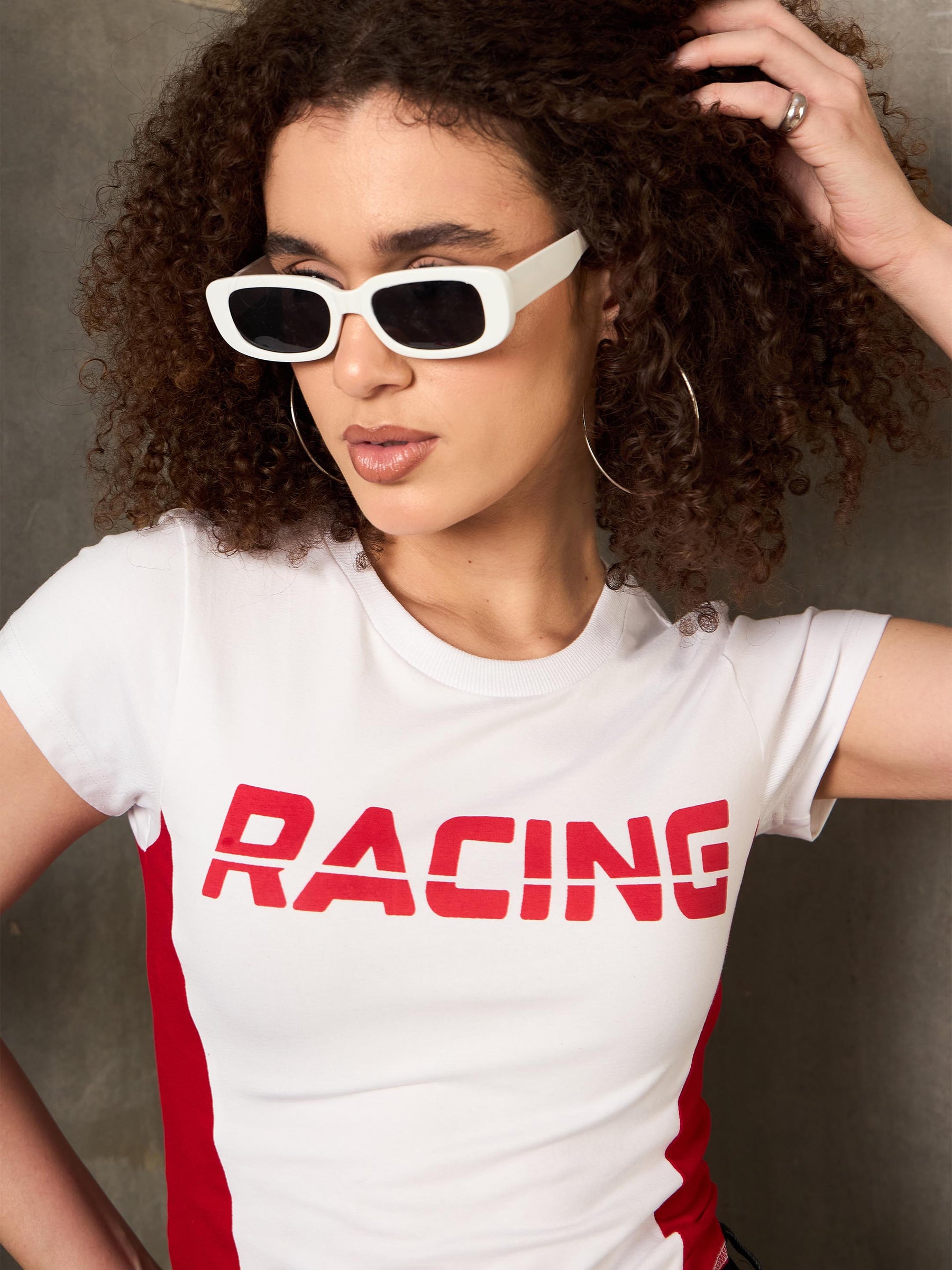 White & Red RACING Fitted T-Shirt-SASSAFRAS