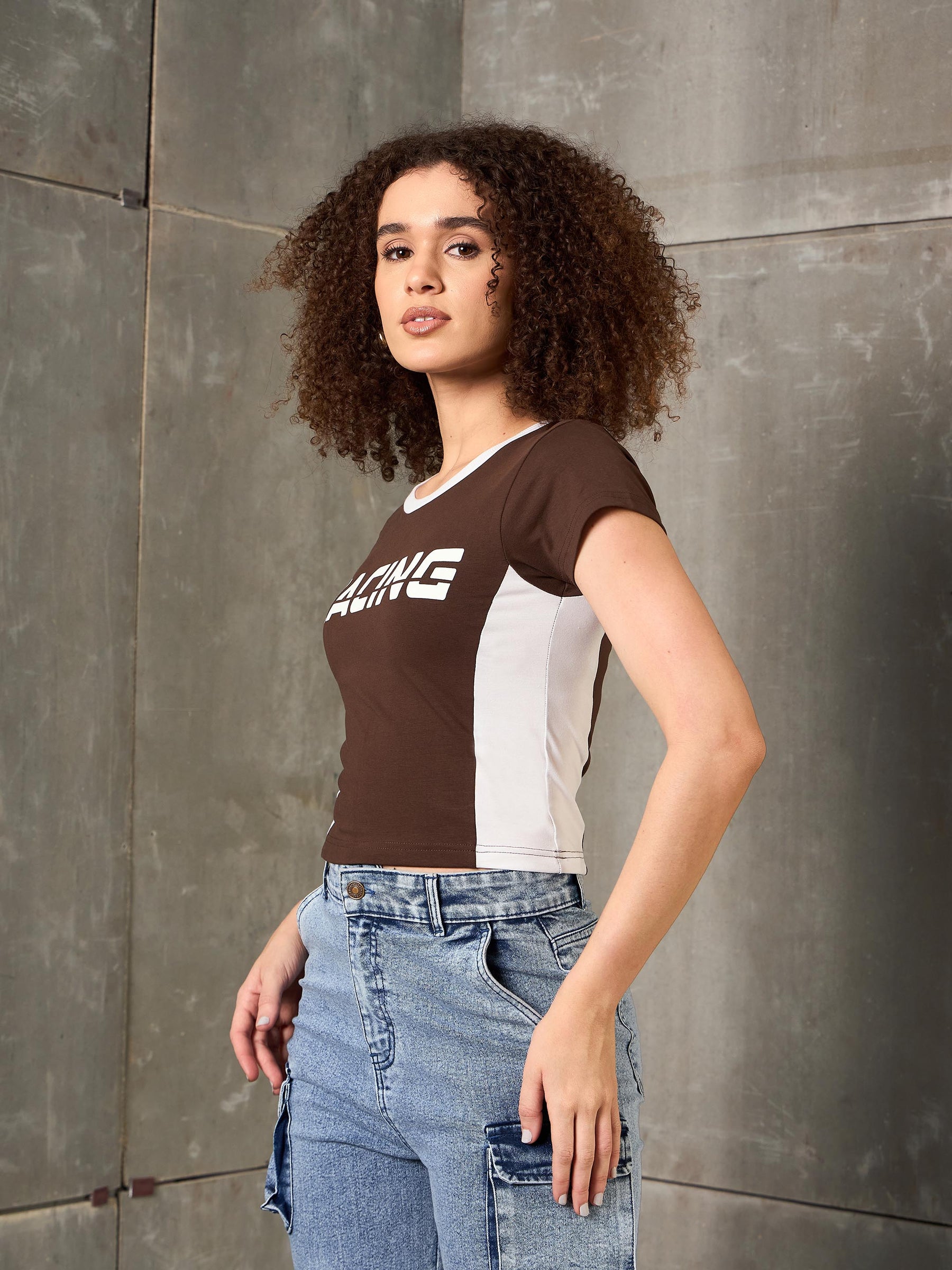 Brown & White RACING Fitted T-Shirt-SASSAFRAS