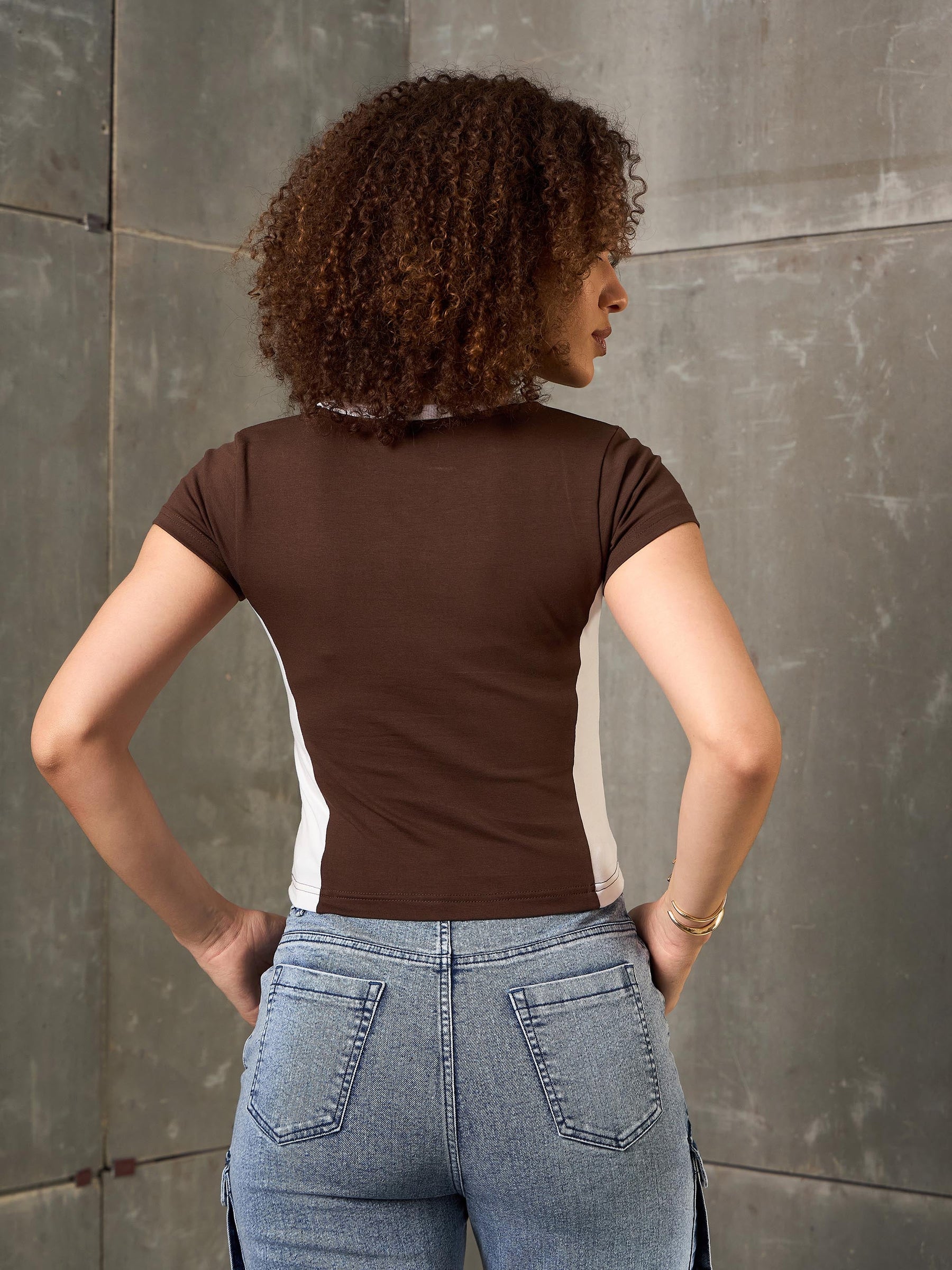 Brown & White RACING Fitted T-Shirt-SASSAFRAS