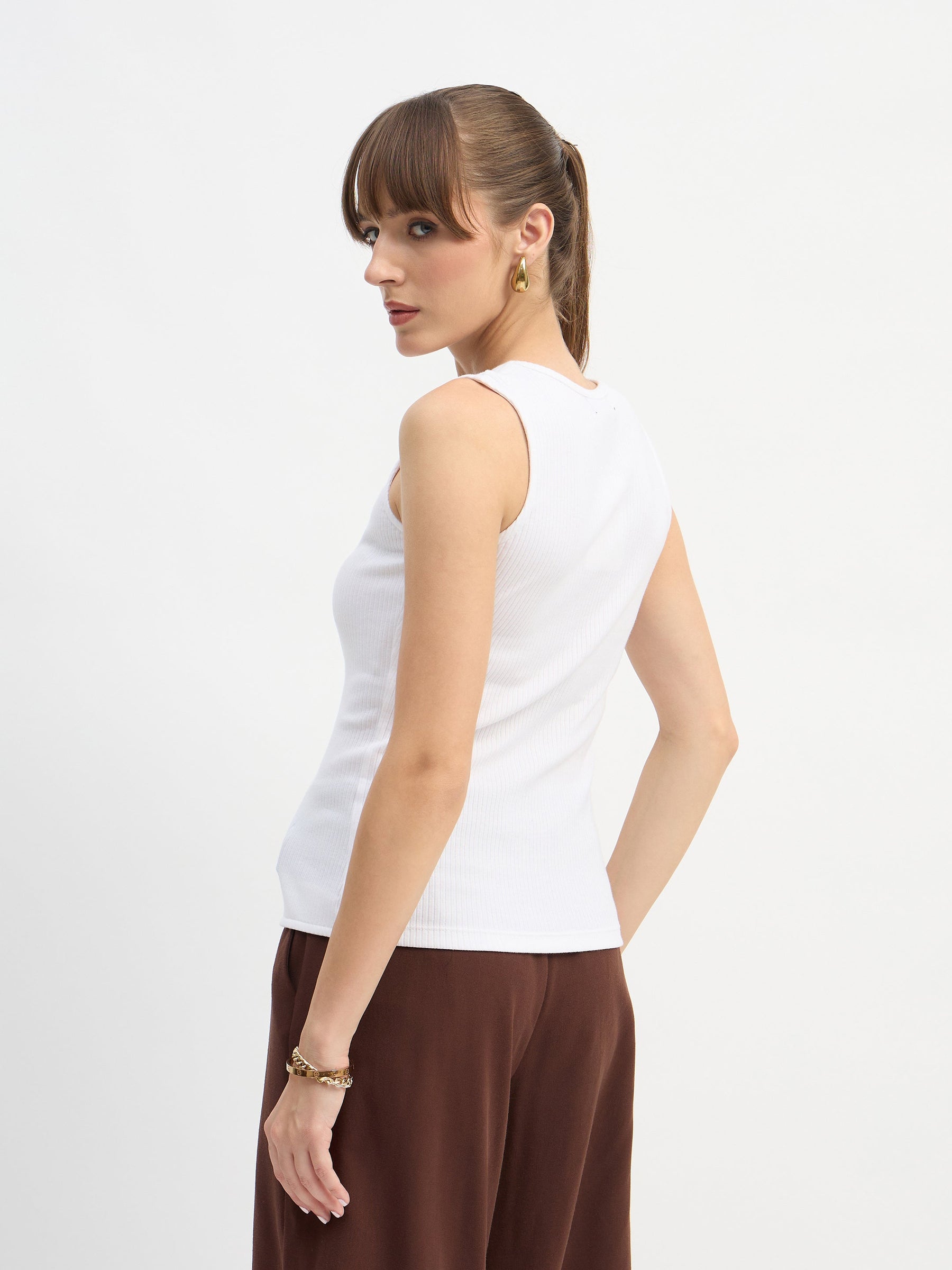 White Square-Neck Button Down Top-SASSAFRAS