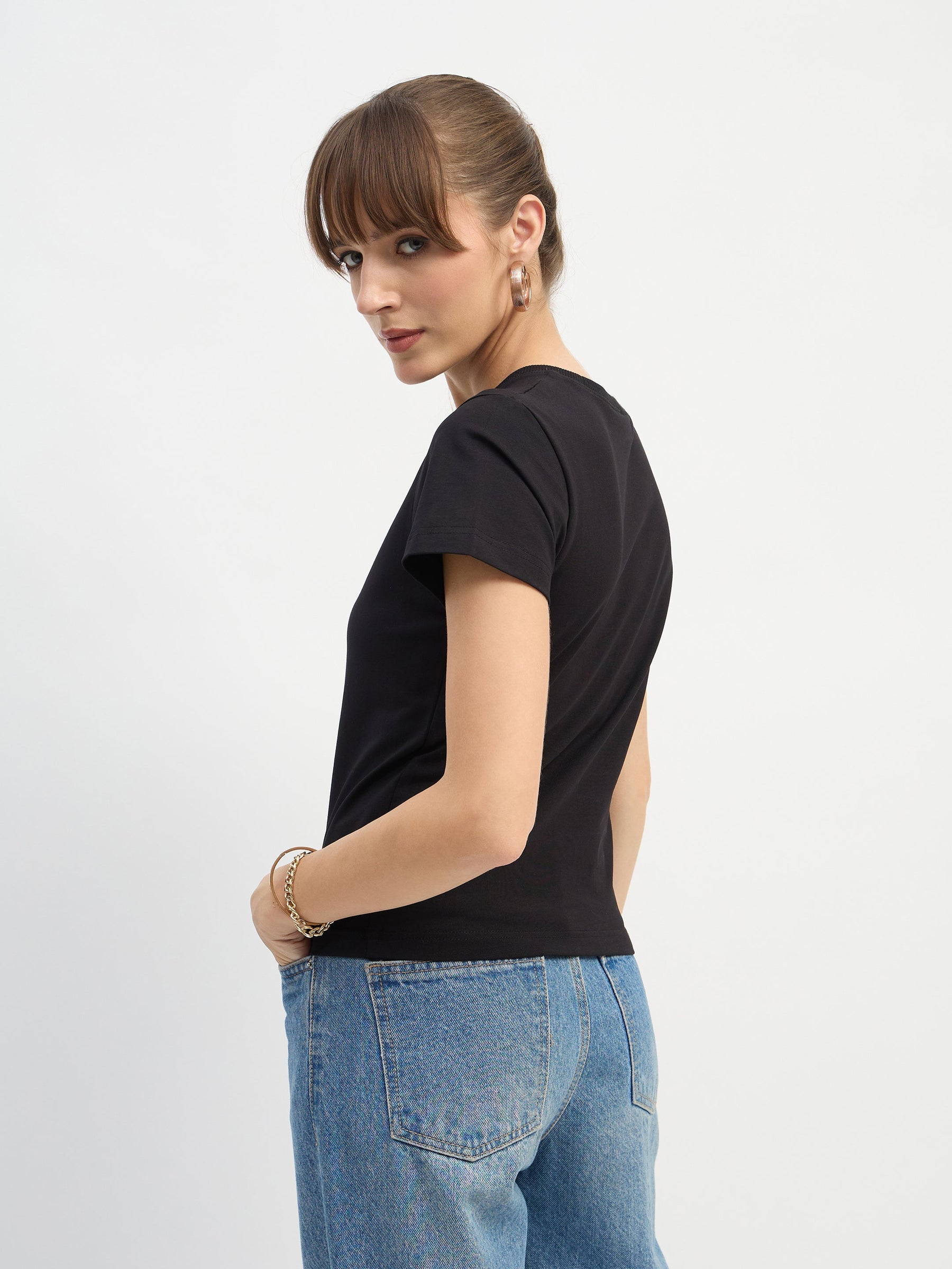 Black CAR Print Lycra T-Shirt-SASSAFRAS