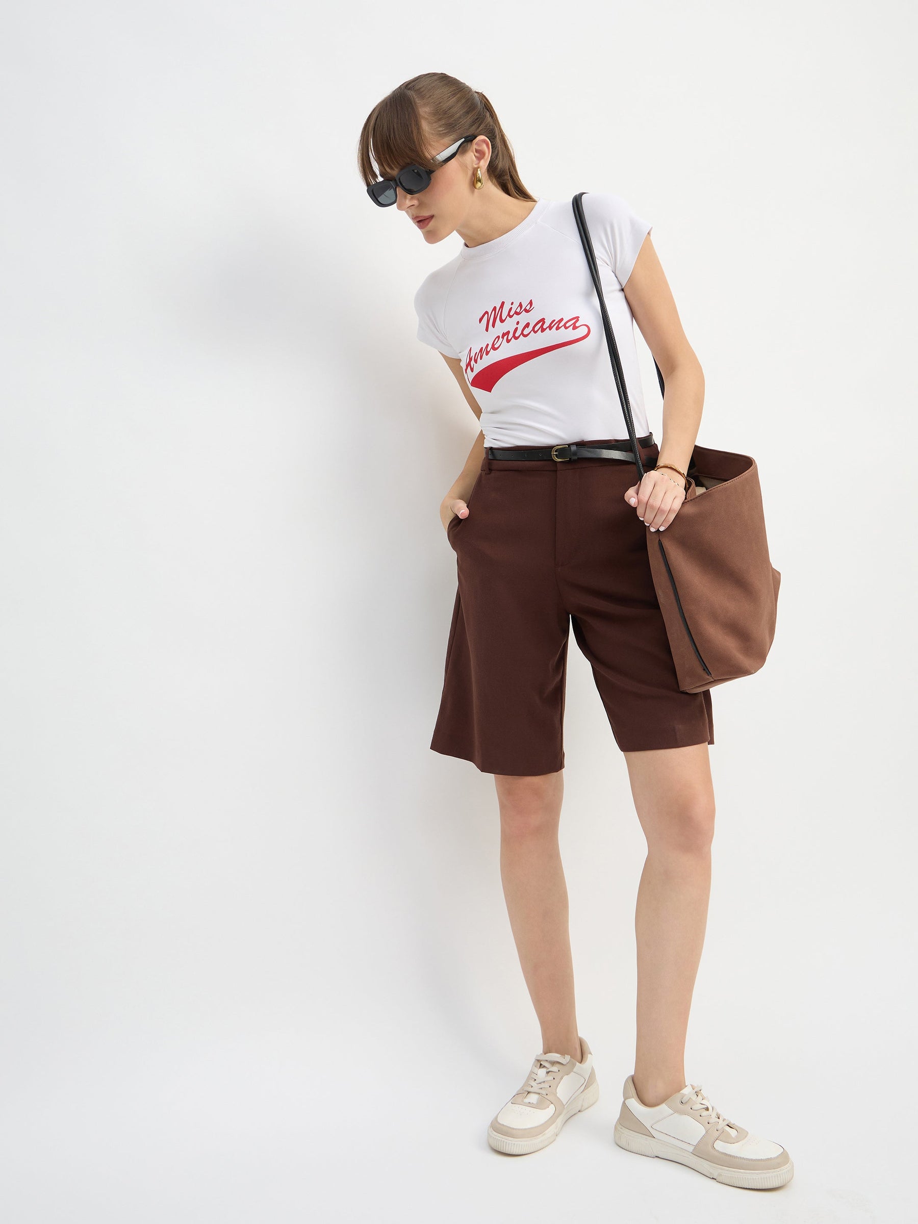 White AMERICANA Print Lycra T-Shirt-SASSAFRAS