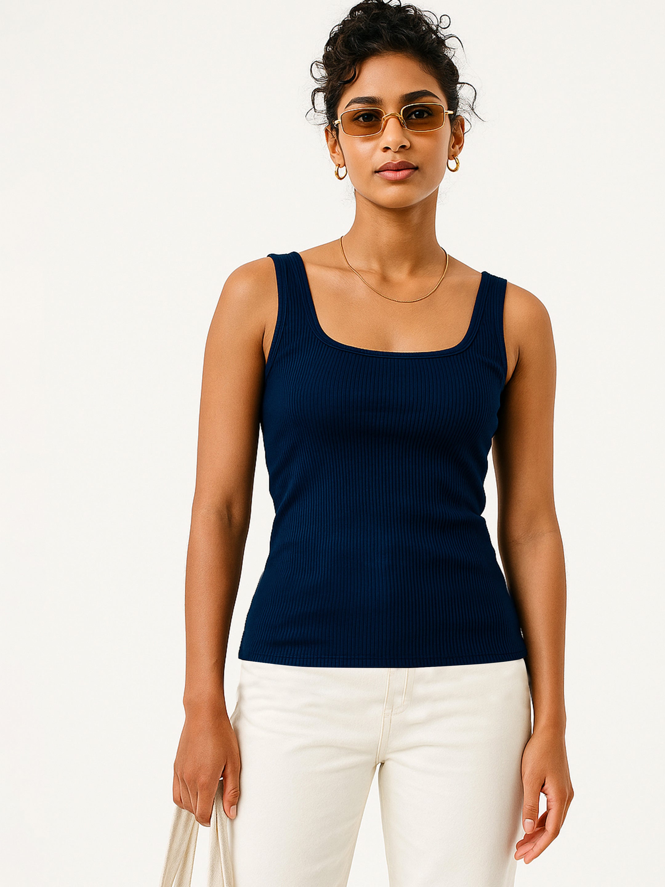 Buy Women Navy Rib Sleeveless Top Online at Best Price - Sassafras