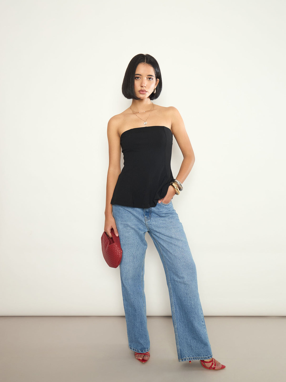 Black Off Shoulder Peplum Top-SASSAFRAS