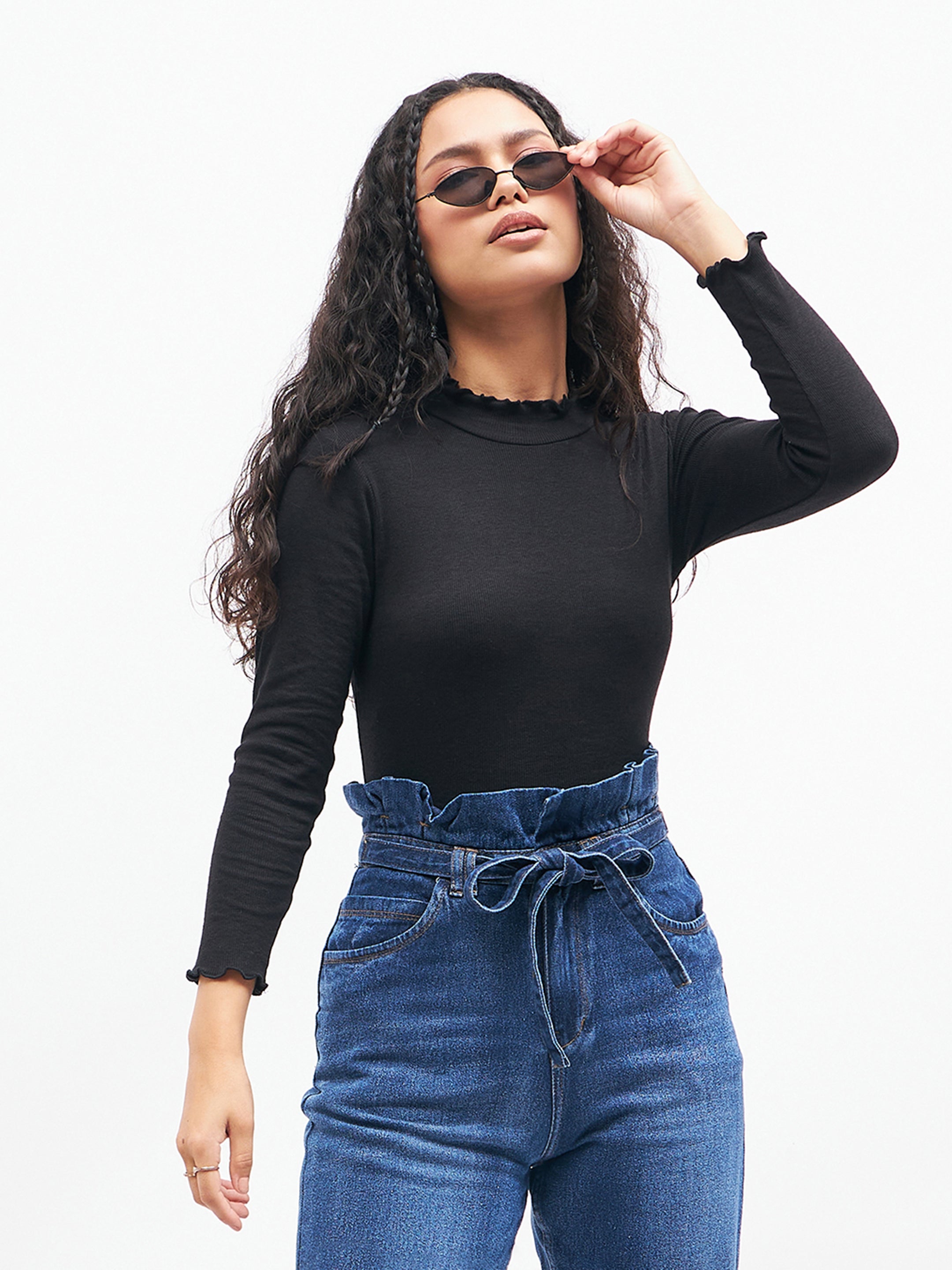 Buy Women Charcoal Rib Front Zipper Crop Top Online at Sassafras