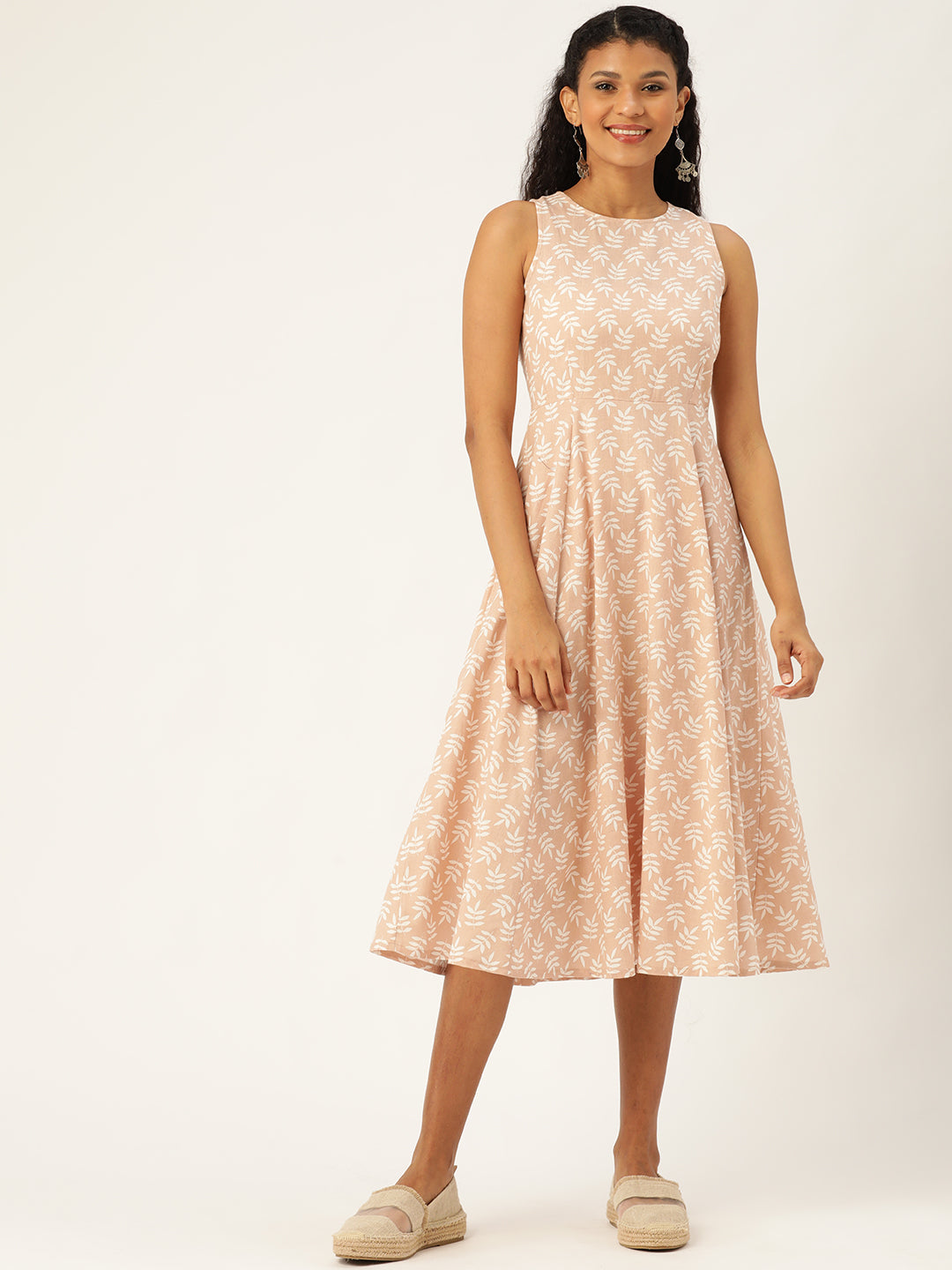 Peach Printed Sleeveless Kurta
